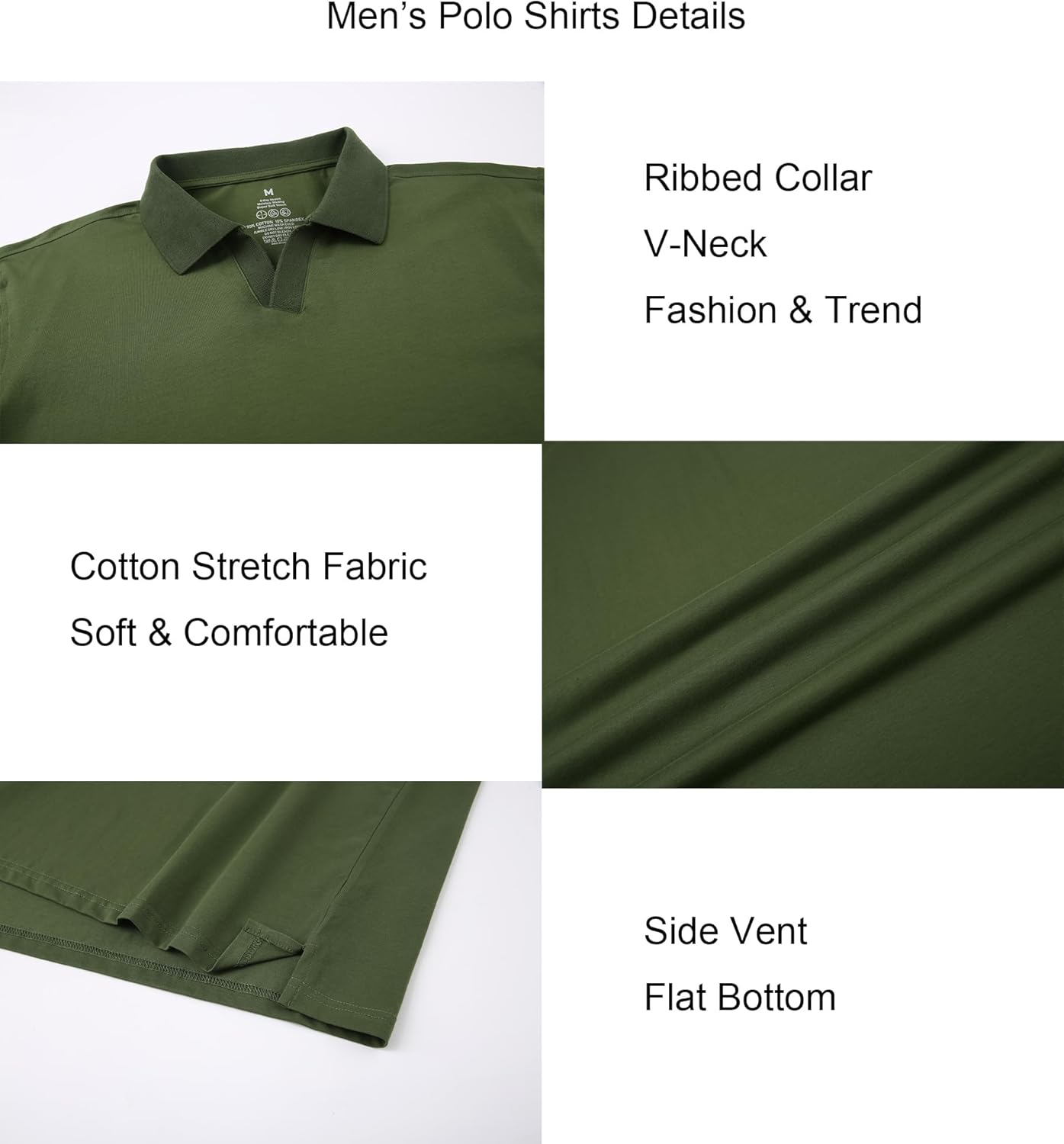 Alex Vando Mens Cotton Polo Shirts V-Neck Short Sleeve Casual Shirts for Men