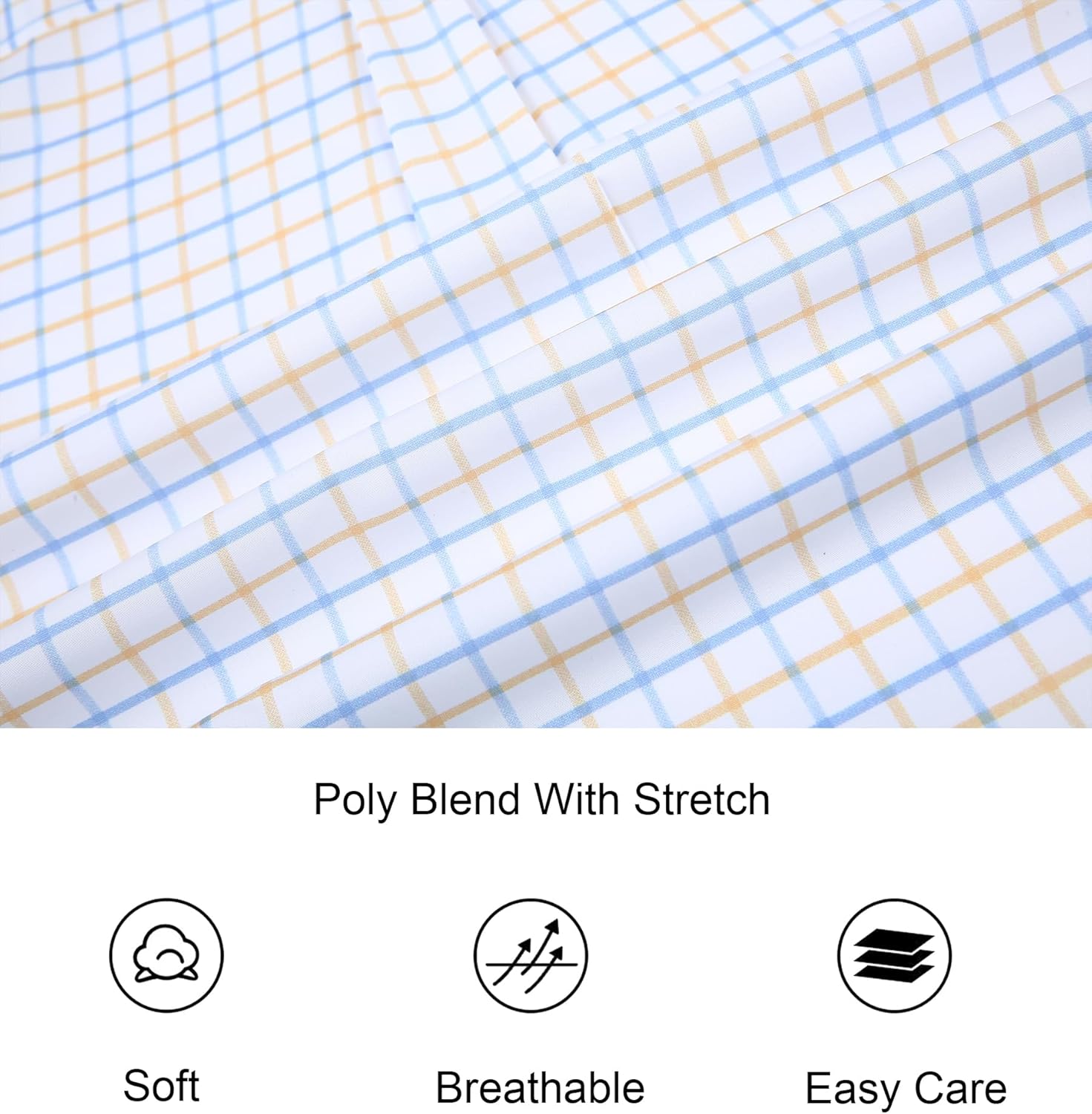 Alex Vando Mens Button Down Shirts Wrinkle Free 4-Way Stretch Short Sleeve Business Casual Shirt