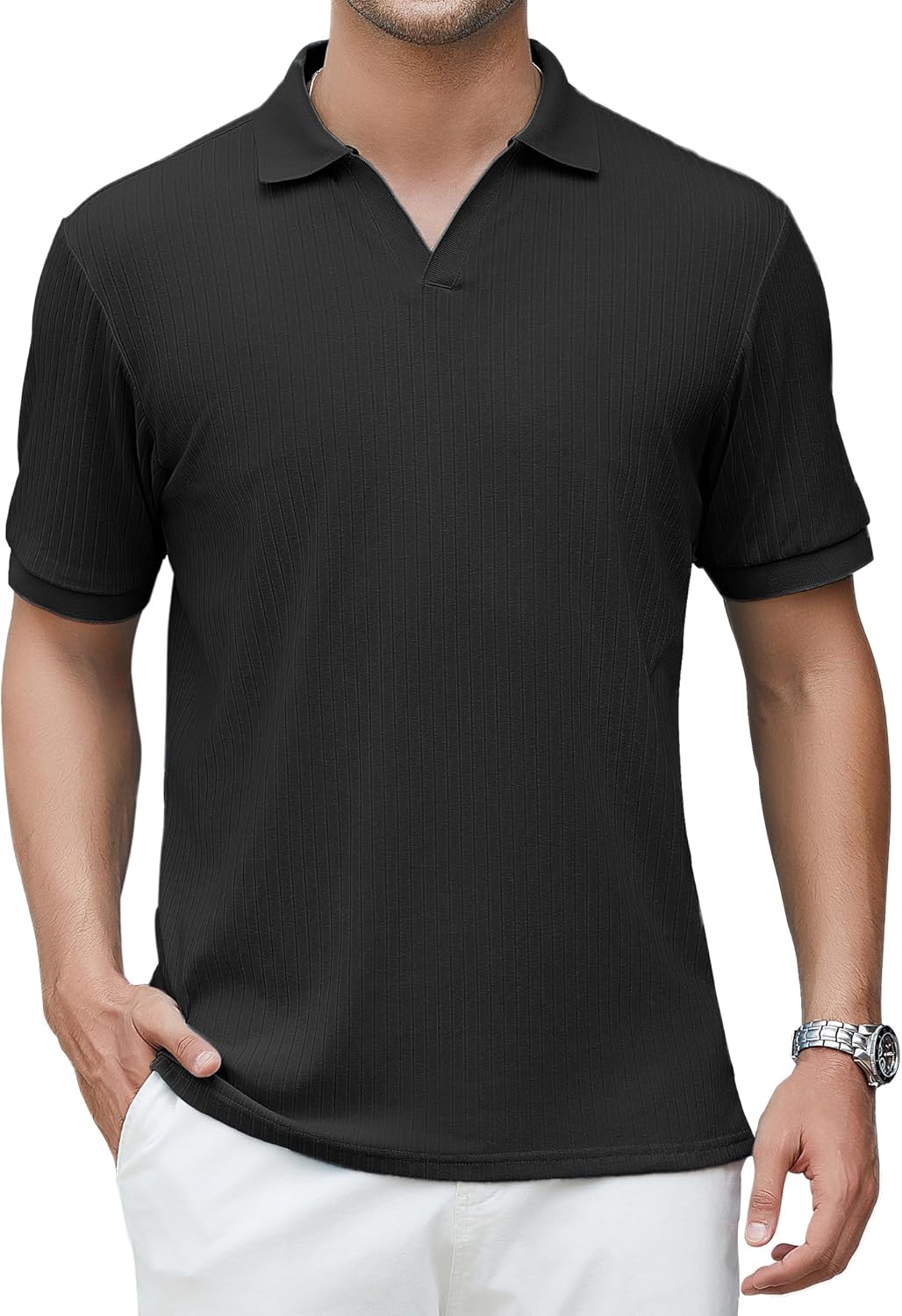 Alex Vando Mens Cotton Polo Shirts V-Neck Short Sleeve Casual Shirts for Men