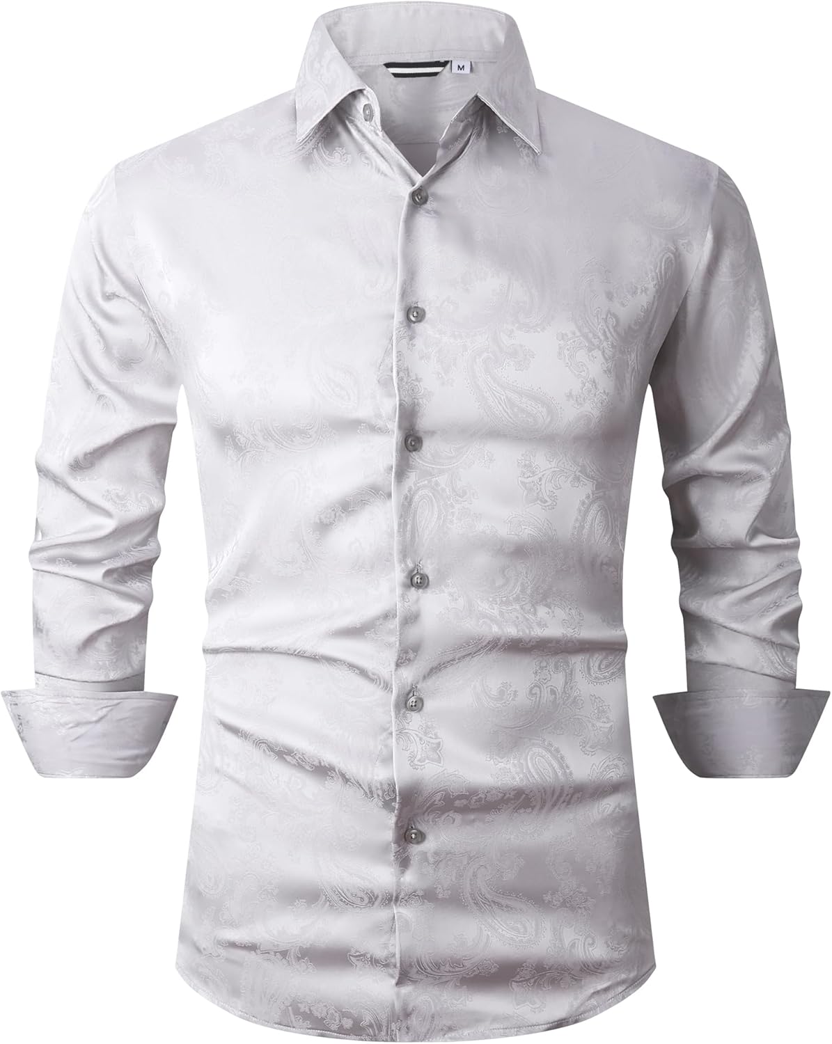 Alex Vando Mens Luxury Satin Dress Shirt Long Sleeve Silk Shiny Sateen Party Shirt
