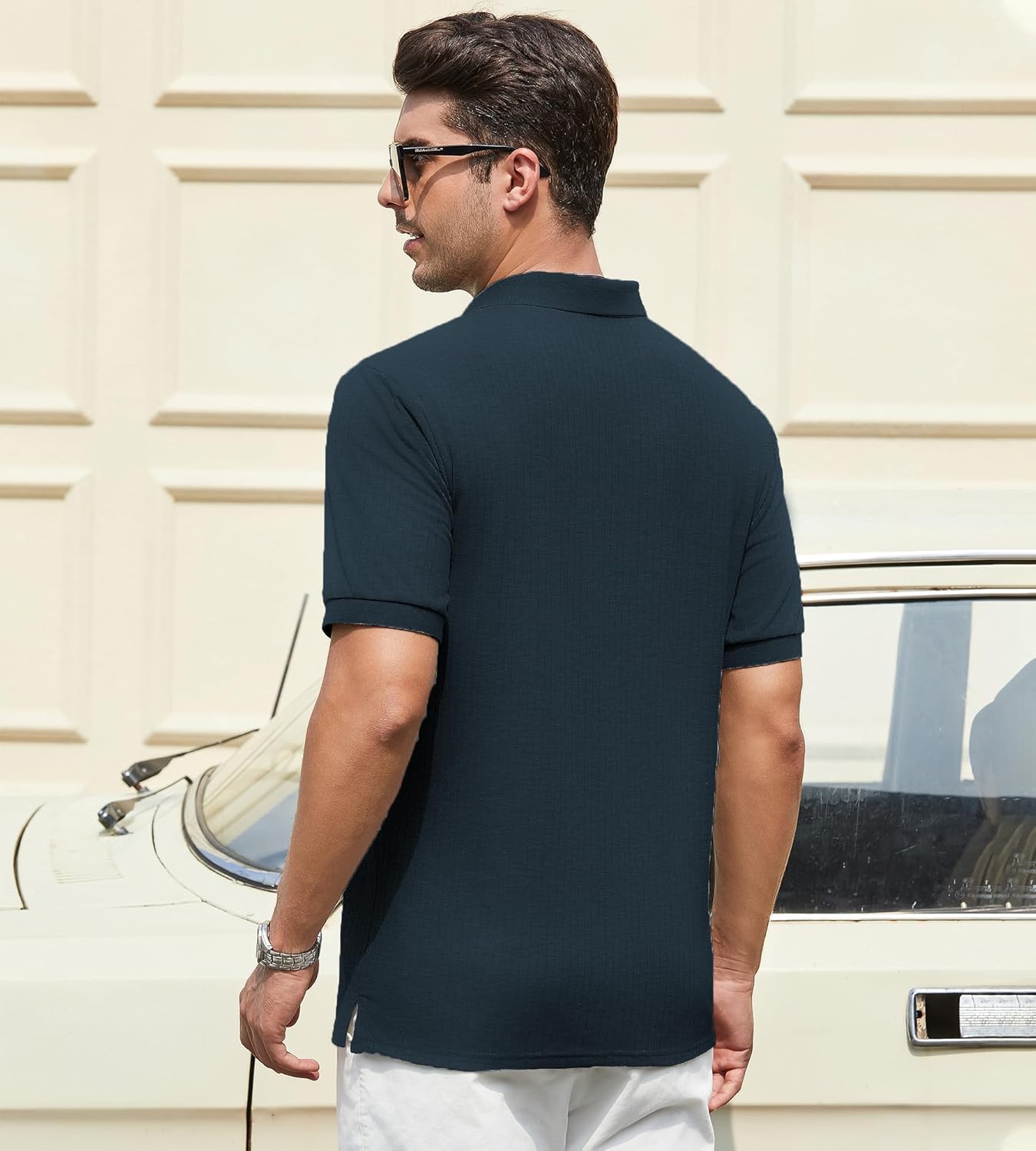 Alex Vando Mens Cotton Polo Shirts V-Neck Short Sleeve Casual Shirts for Men