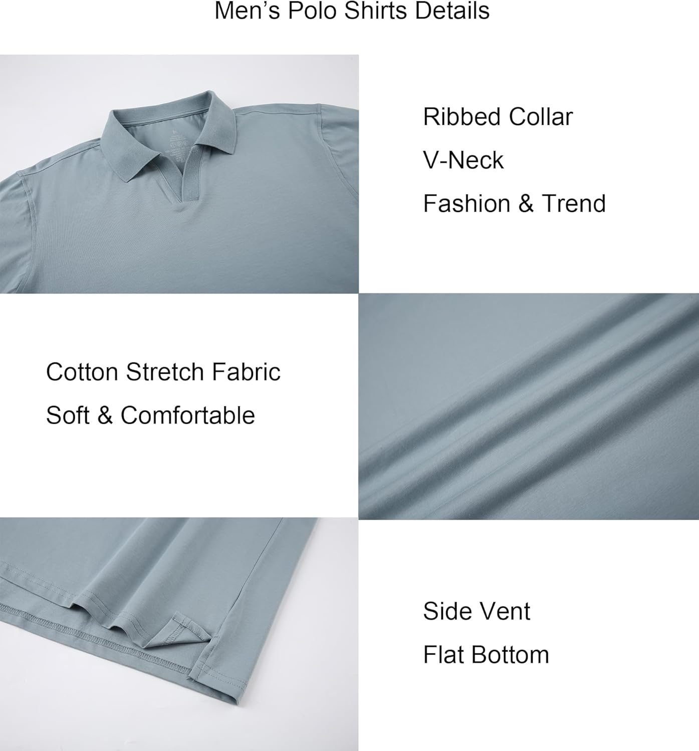 Alex Vando Mens Cotton Polo Shirts V-Neck Short Sleeve Casual Shirts for Men