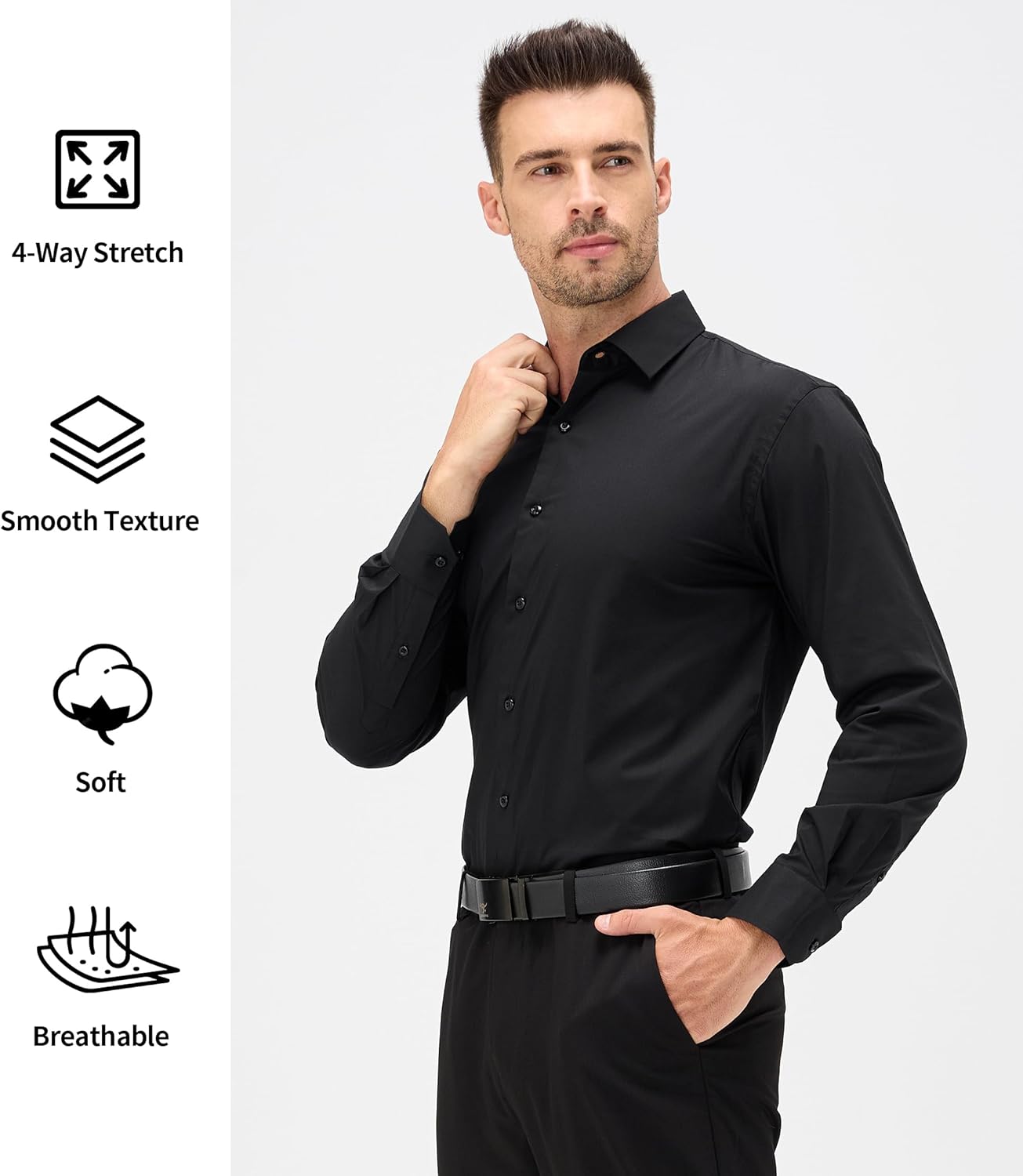 Alex Vando Mens Dress Shirt Wrinkle Free Regular Fit 4-Way Stretch Button Down Shirts