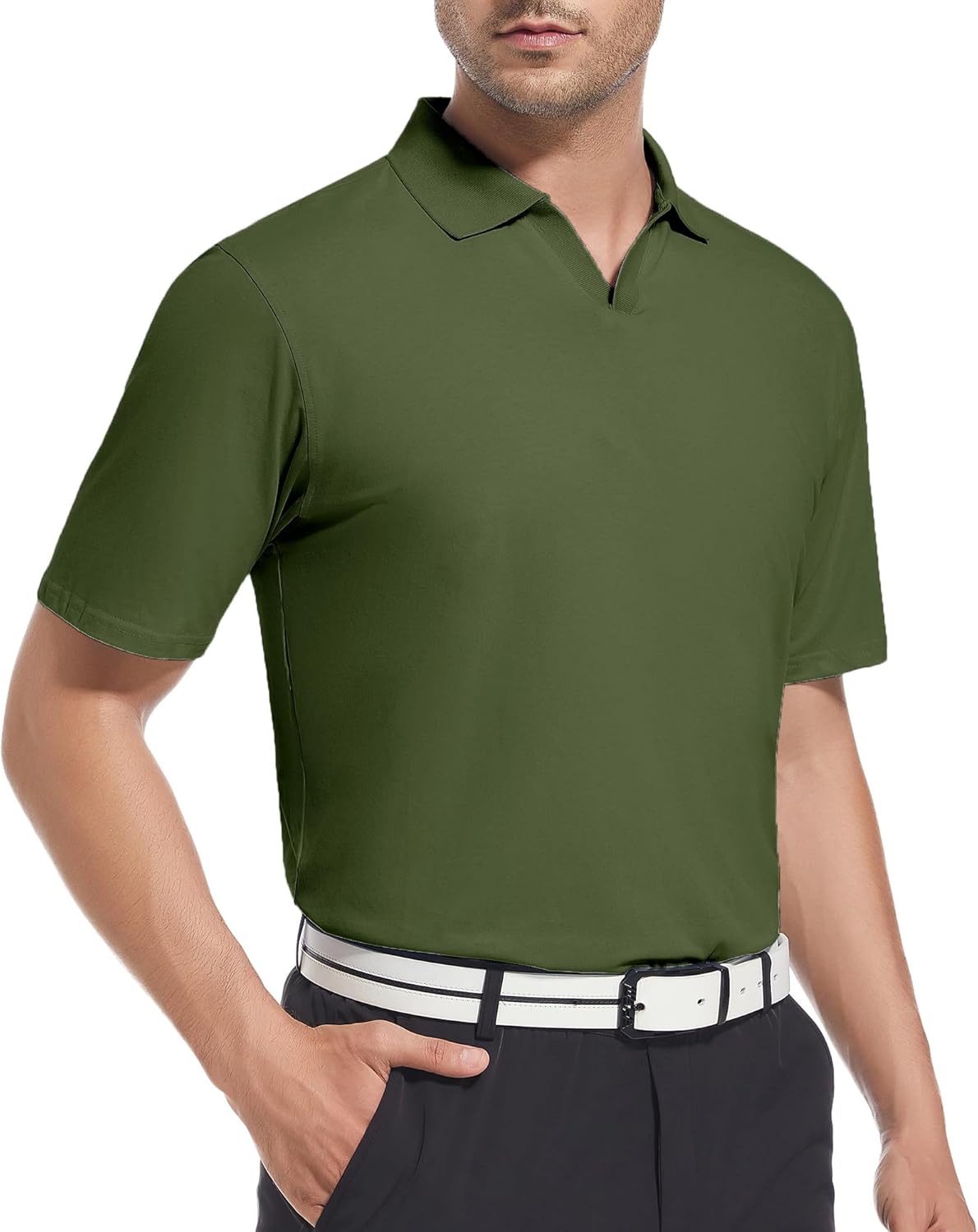 Alex Vando Mens Cotton Polo Shirts V-Neck Short Sleeve Casual Shirts for Men