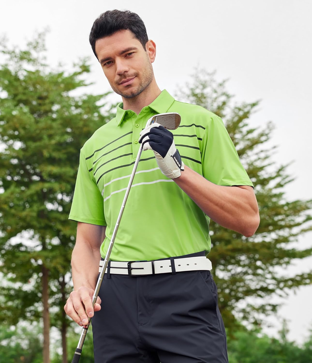 Alex Vando Mens Striped Golf Shirt Moisture Wicking Quick-dry Sports Polo Shirts