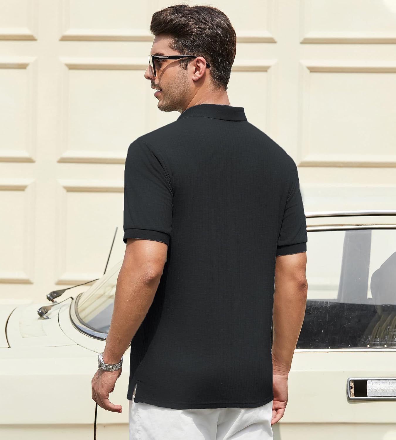 Alex Vando Mens Cotton Polo Shirts V-Neck Short Sleeve Casual Shirts for Men