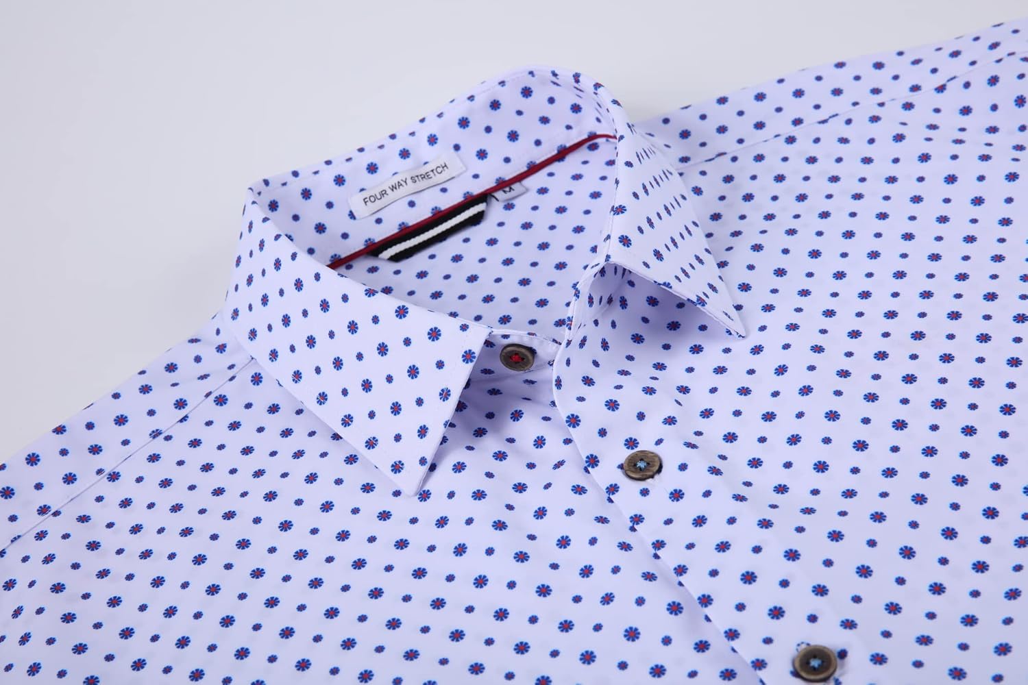 Alex Vando Mens Button Down Shirts Wrinkle Free 4-Way Stretch Print Business Casual Shirt