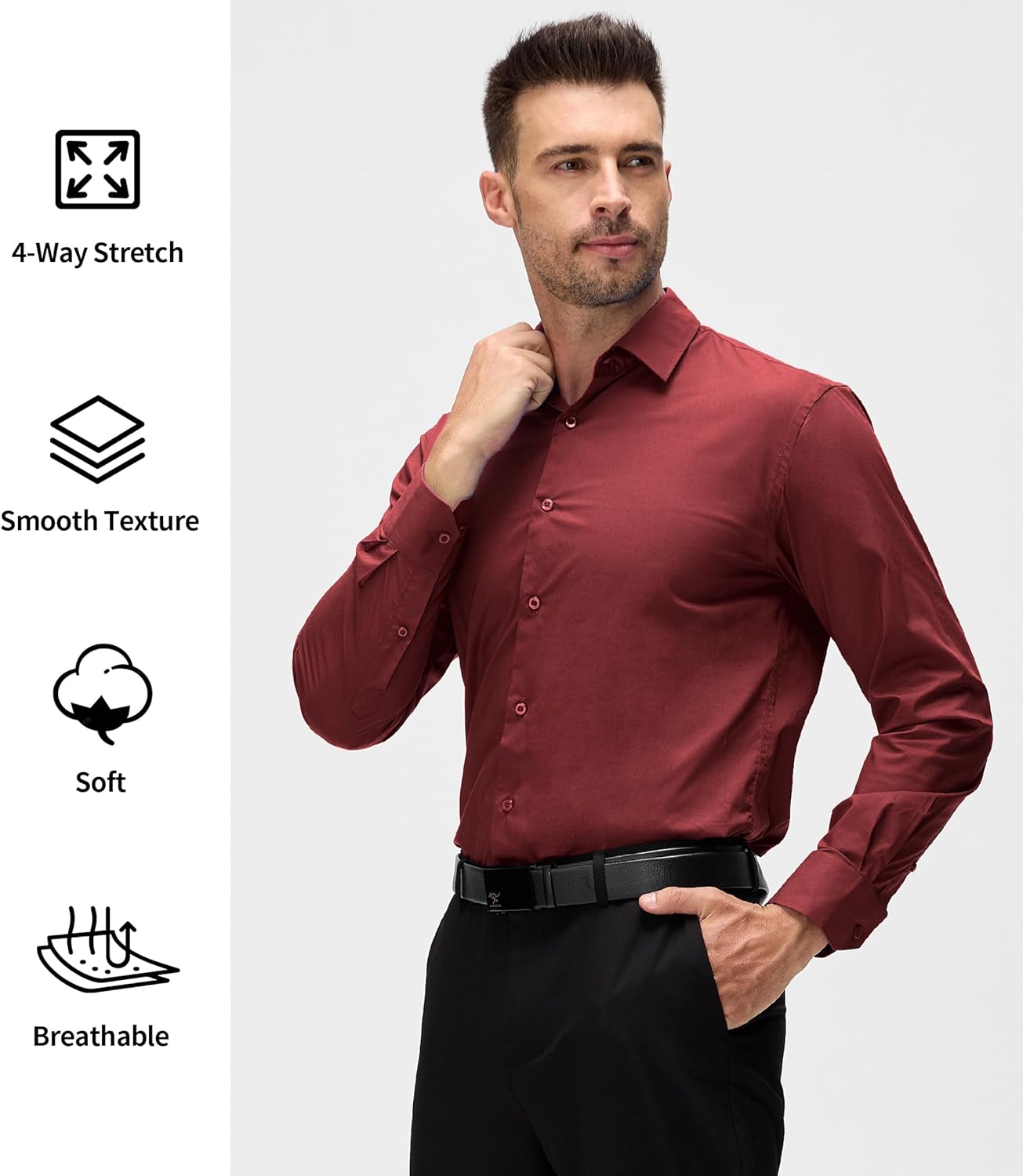 Alex Vando Mens Dress Shirt Wrinkle Free Regular Fit 4-Way Stretch Button Down Shirts