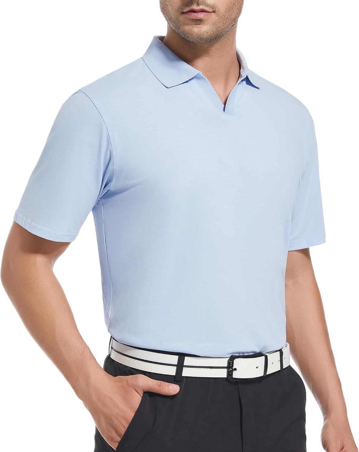 Alex Vando Mens Cotton Polo Shirts V-Neck Short Sleeve Casual Shirts for Men