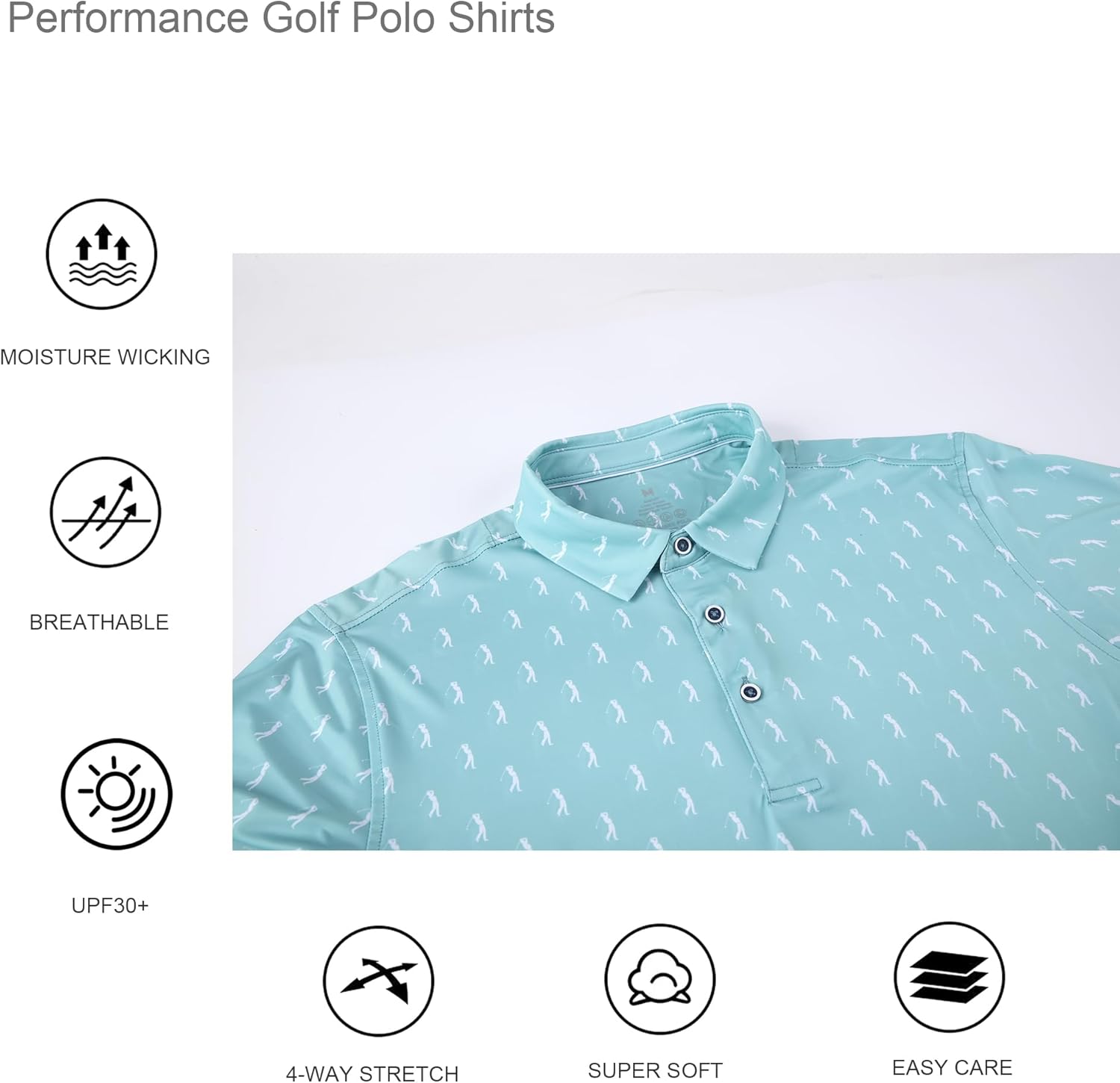 Alex Vando Mens Golf Shirt Moisture Wicking Quick-Dry Print Performance Polo Shirts for Men