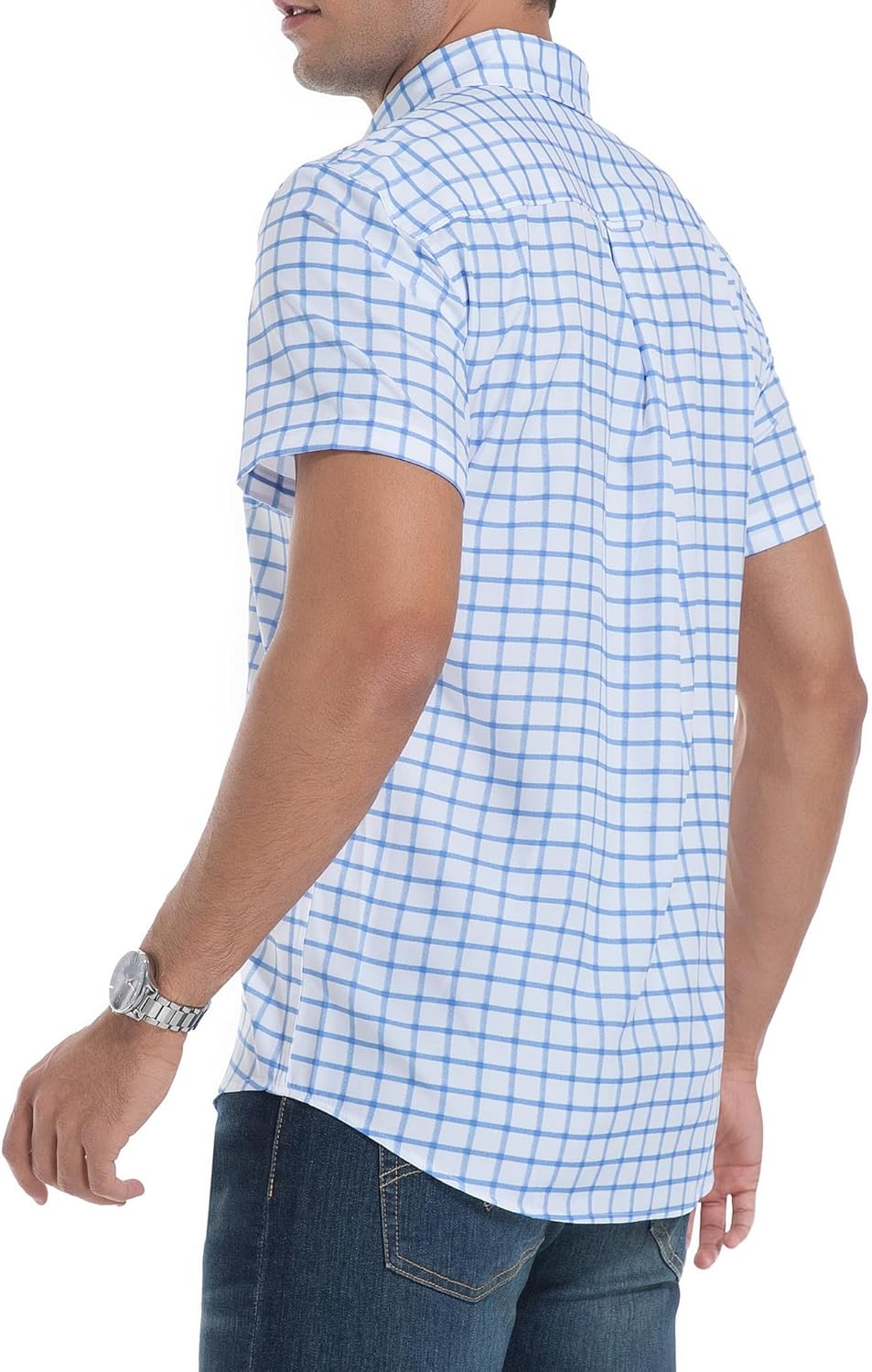 Alex Vando Mens Button Down Shirts Wrinkle Free 4-Way Stretch Short Sleeve Business Casual Shirt