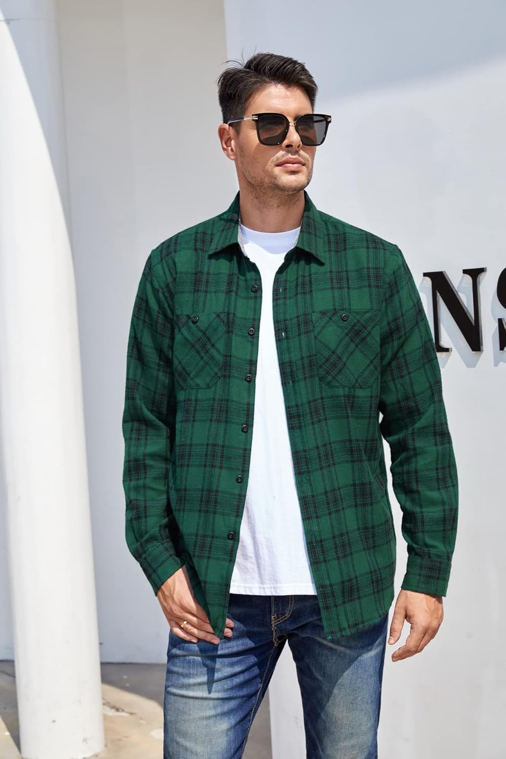Alex Vando Men's Casual Plaid Flannel Shirt