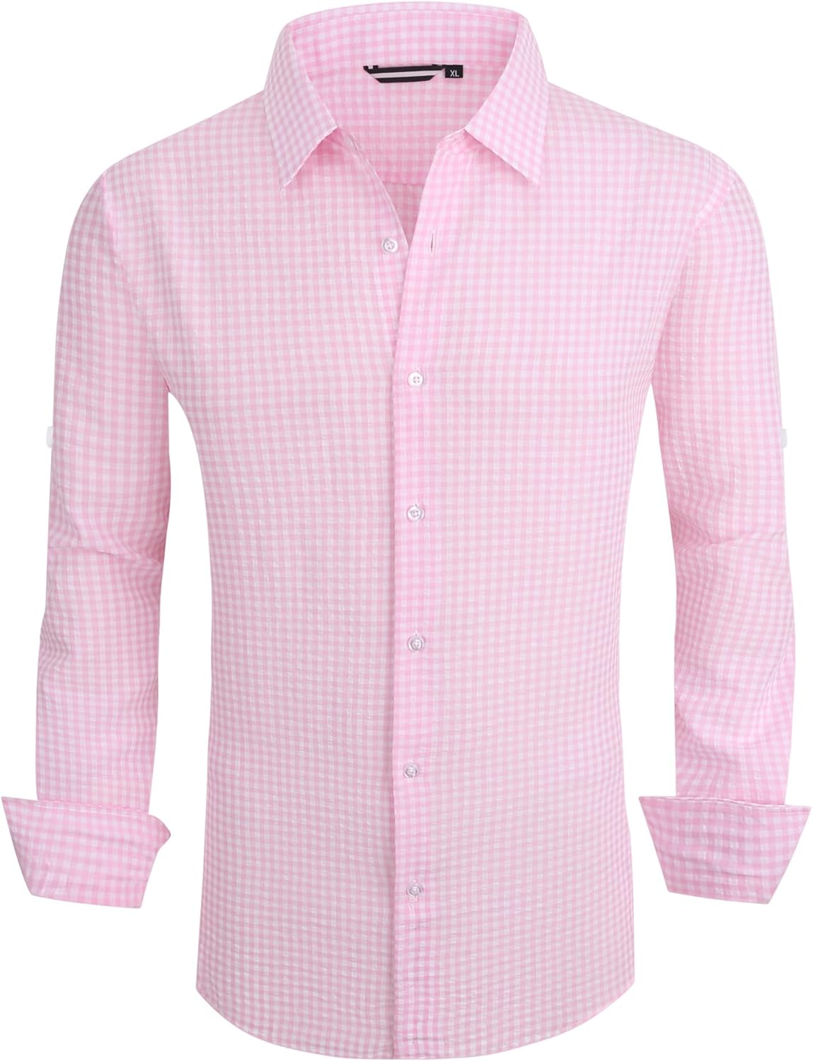 Alex Vando Mens Seersucker Dress Shirts Striped Business Casual Cotton Shirts for Men