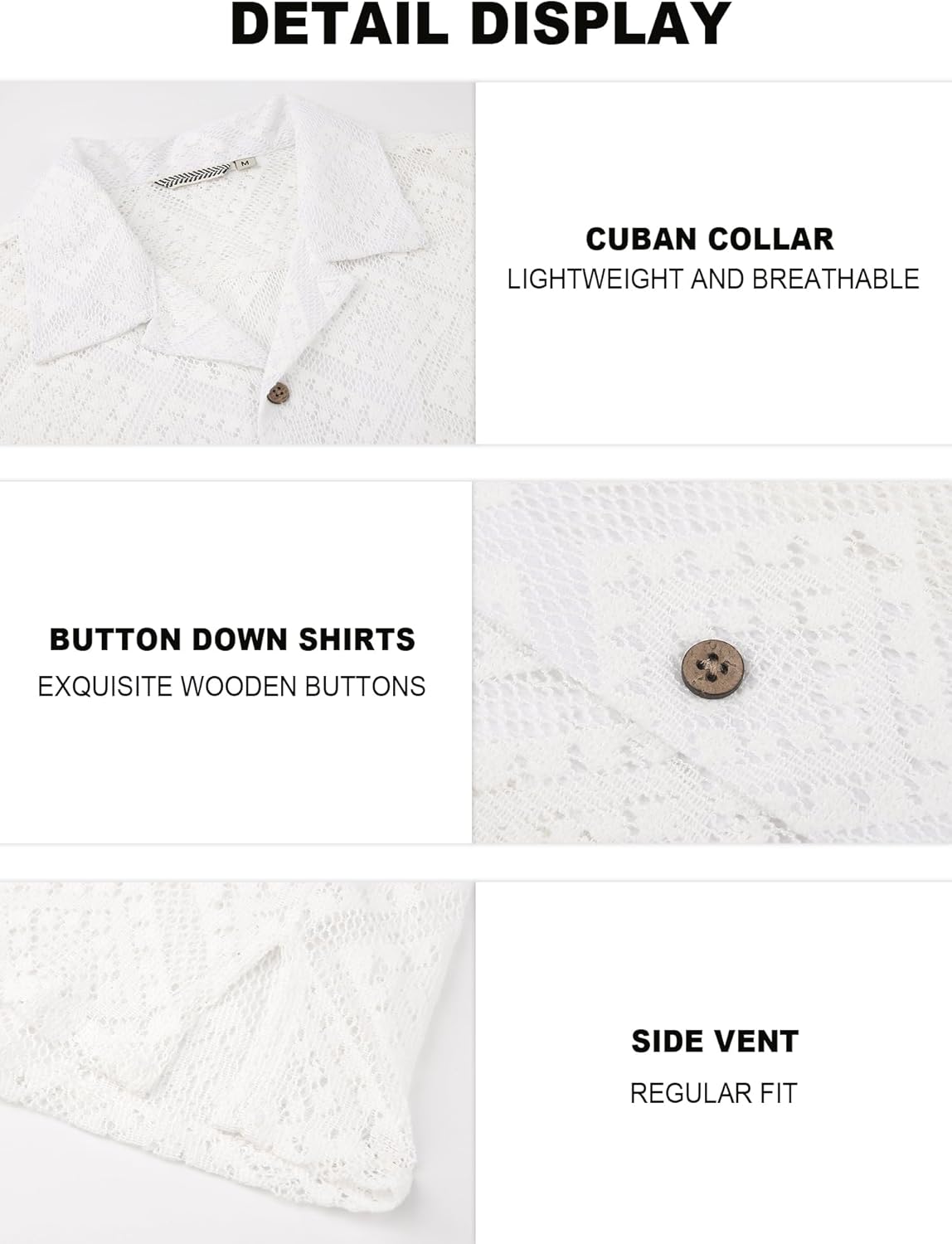 Alex Vando Men's Summer Lace Shirts Short Sleeve See Through Sheer Shirts Hollow Out Casual Button Down Beach Shirts