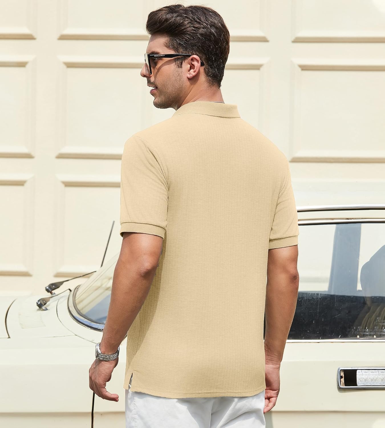 Alex Vando Mens Cotton Polo Shirts V-Neck Short Sleeve Casual Shirts for Men