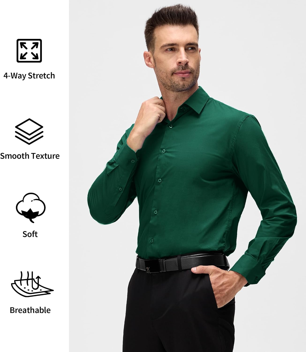 Alex Vando Mens Dress Shirt Wrinkle Free Regular Fit 4-Way Stretch Button Down Shirts