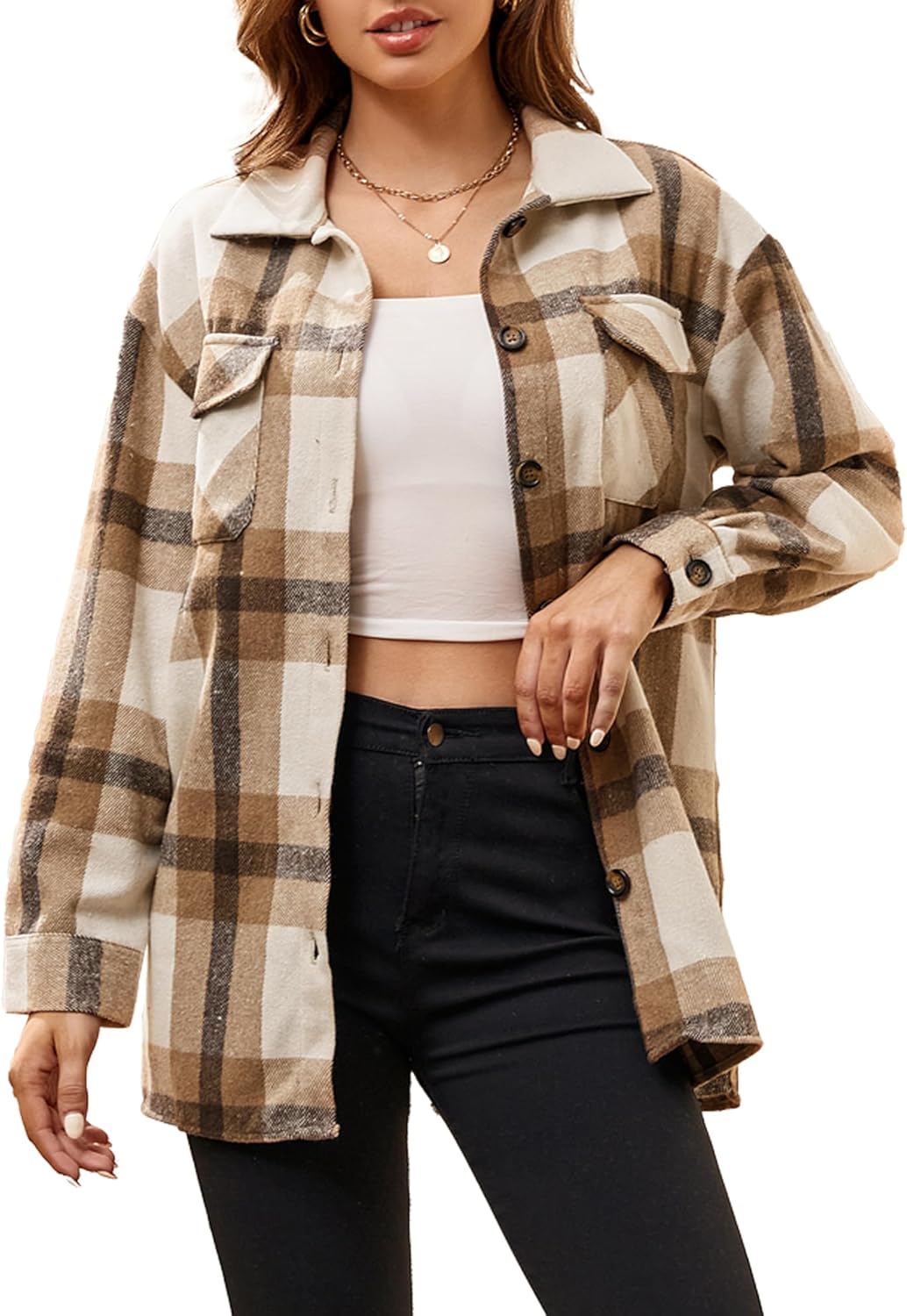 Alex Vando Womens Flannel Shirt Regular Long Sleeve Button Down Flannel Shirts for Women