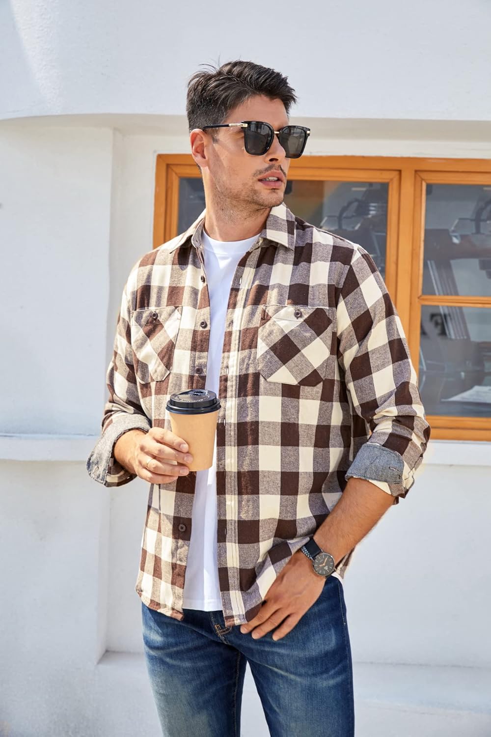 Alex Vando Men's Casual Plaid Flannel Shirt