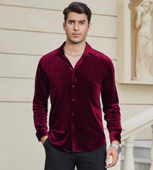 Alex Vando Mens Velvet Shirts Regular Fit Long Sleeve Soft Stretch Casual Button Down Shirt