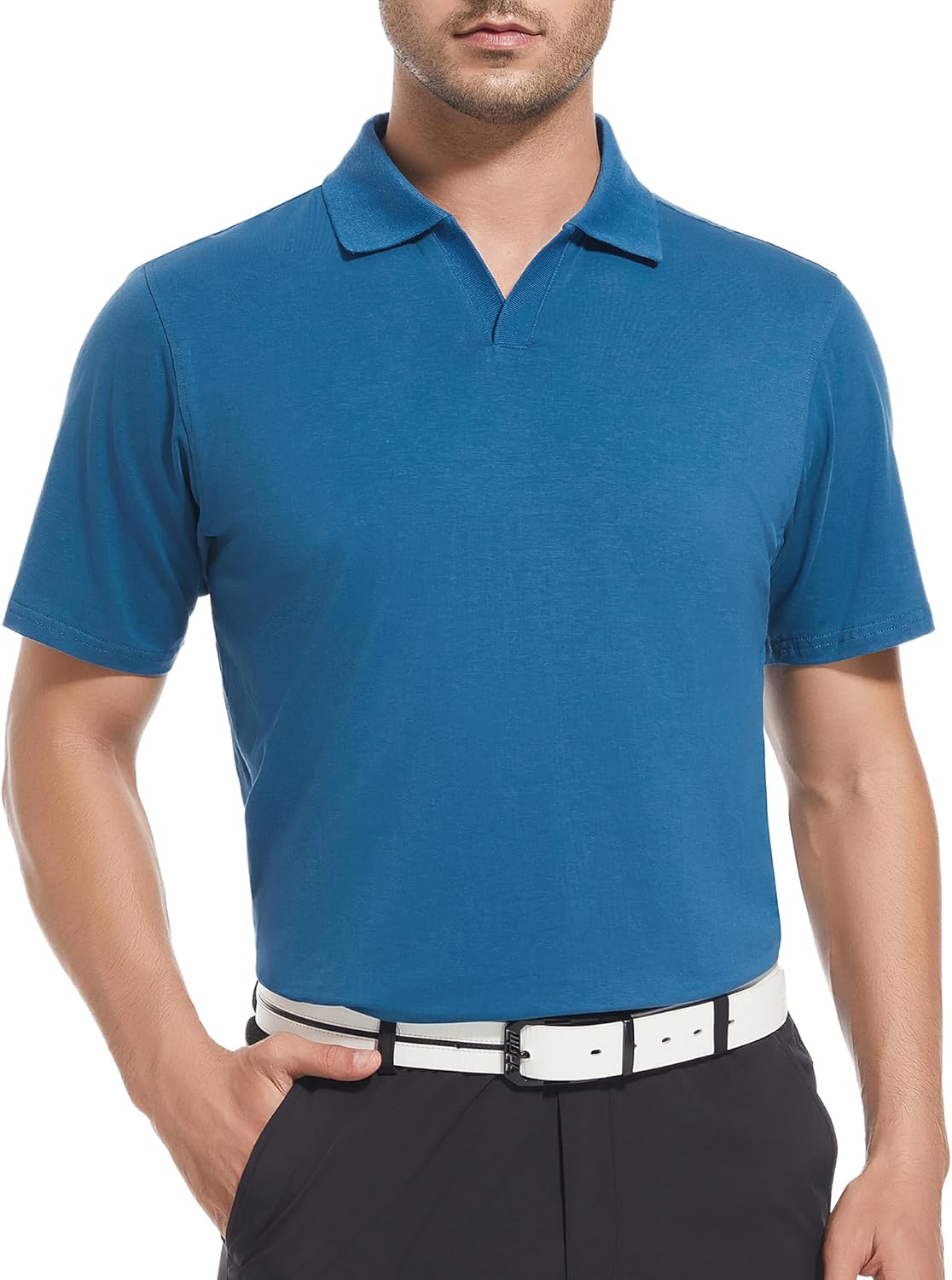 Alex Vando Mens Cotton Polo Shirts V-Neck Short Sleeve Casual Shirts for Men