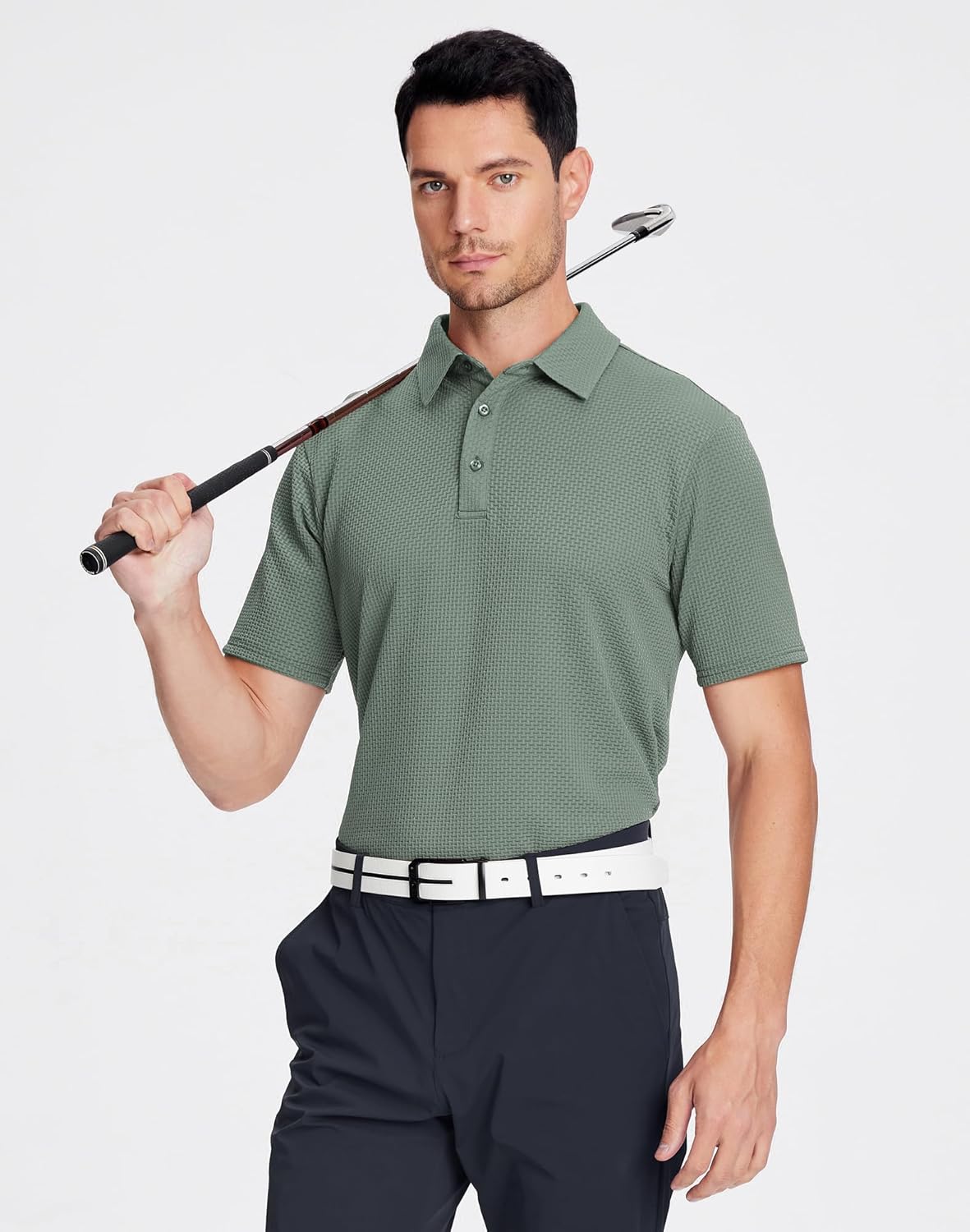 Alex Vando Mens Bubble Jacquard Polo Shirt Super Stretch Short Sleeve Polo Shirts for Men