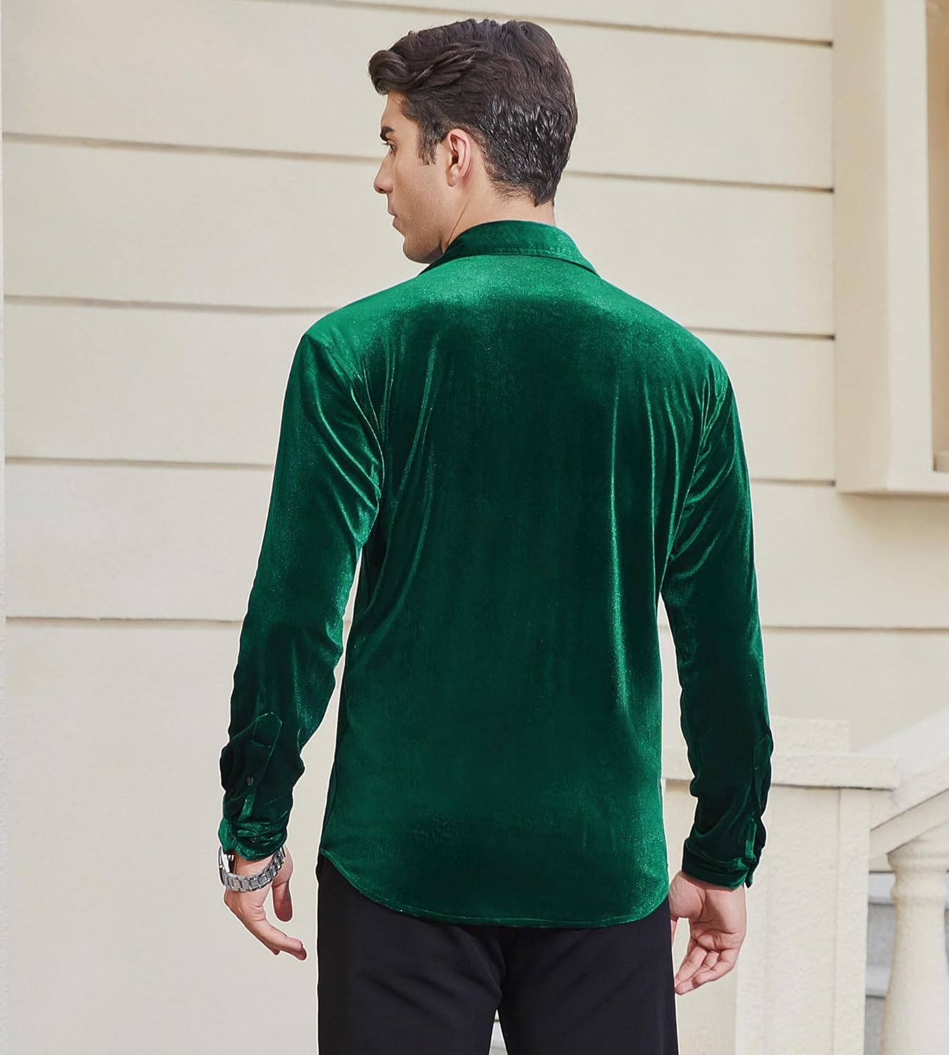 Alex Vando Mens Velvet Shirts Regular Fit Long Sleeve Soft Stretch Casual Button Down Shirt