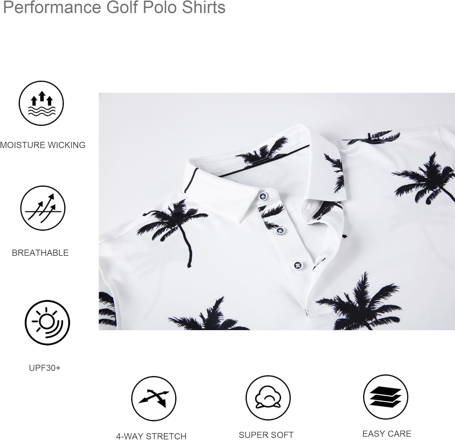 Alex Vando Mens Golf Shirt Moisture Wicking Quick-Dry Print Performance Polo Shirts for Men