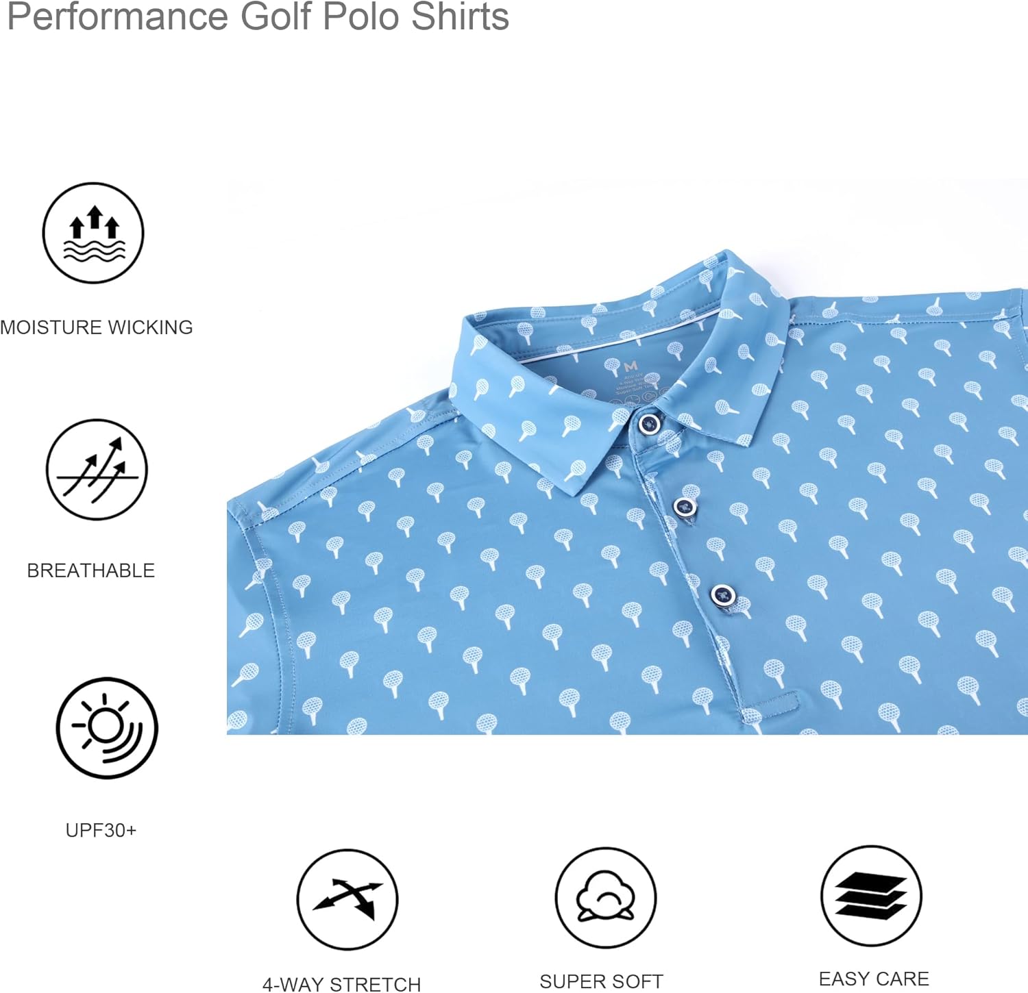 Alex Vando Mens Golf Shirt Moisture Wicking Quick-Dry Print Performance Polo Shirts for Men