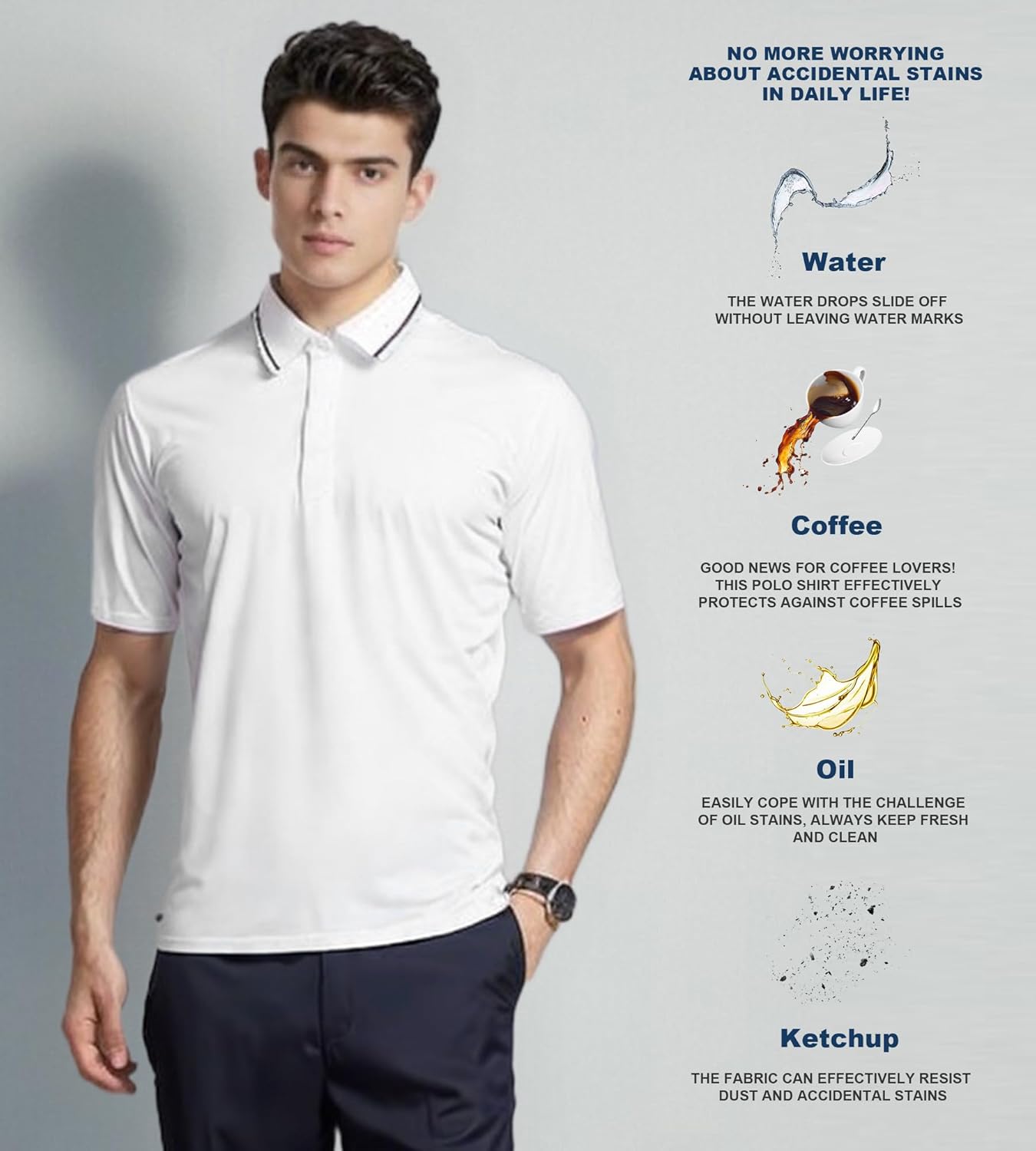 Alex Vando Mens Stain Resistant Polo Shirt Short Sleeve Soild Stretch Performance Work Polo Shirts for Men