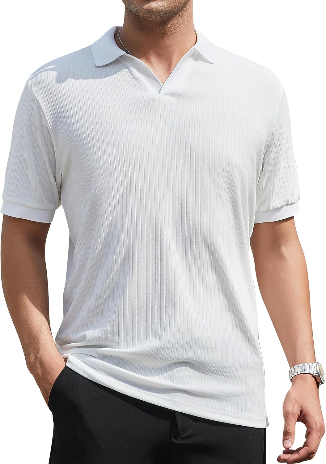 Alex Vando Mens Cotton Polo Shirts V-Neck Short Sleeve Casual Shirts for Men