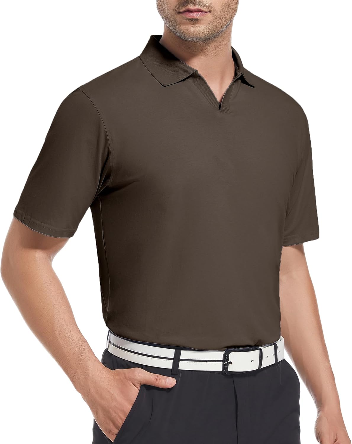 Alex Vando Mens Cotton Polo Shirts V-Neck Short Sleeve Casual Shirts for Men
