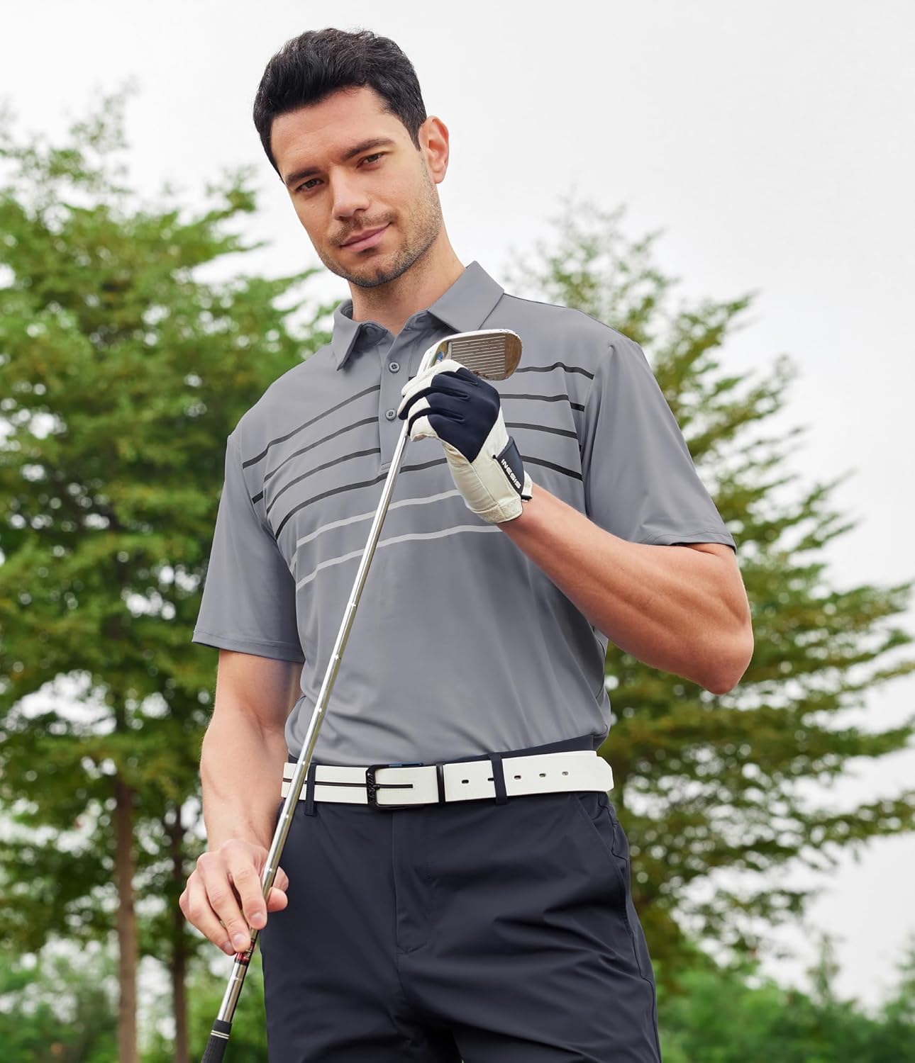 Alex Vando Mens Striped Golf Shirt Moisture Wicking Quick-dry Sports Polo Shirts