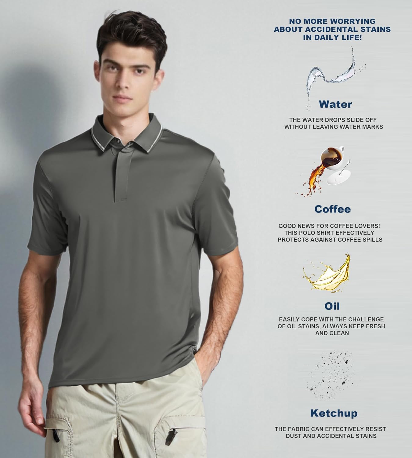 Alex Vando Mens Stain Resistant Polo Shirt Short Sleeve Soild Stretch Performance Work Polo Shirts for Men