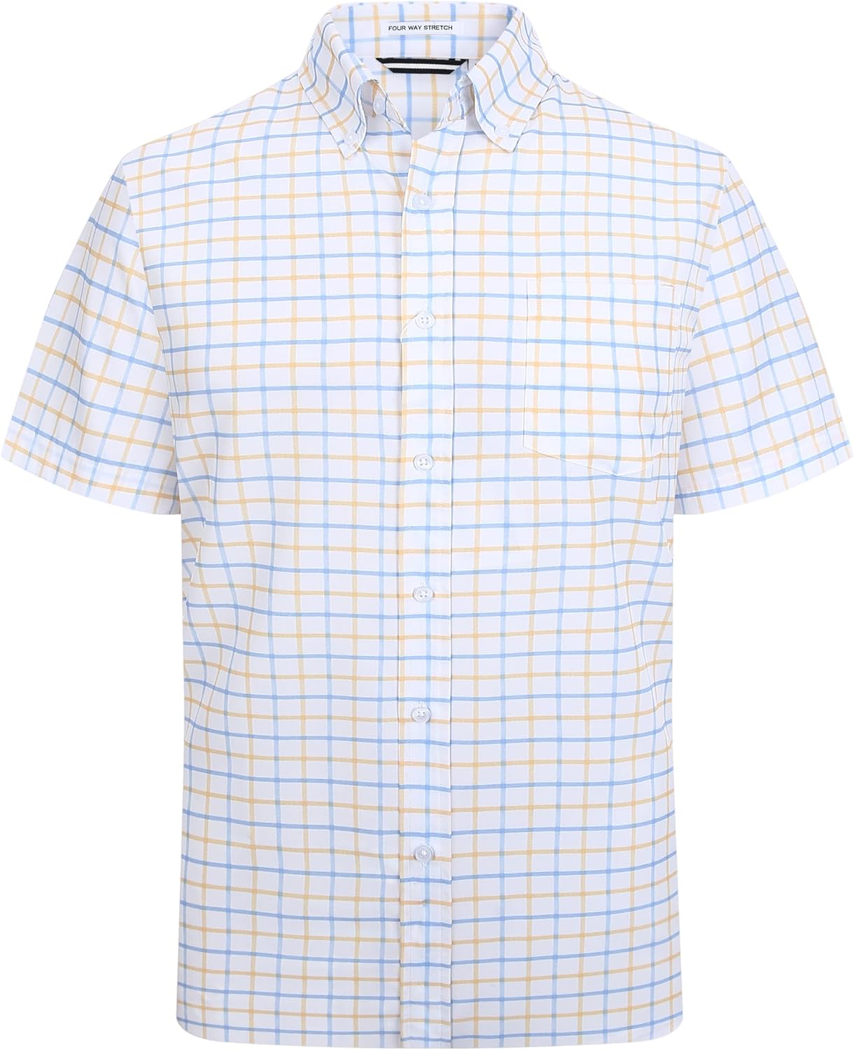 Alex Vando Mens Button Down Shirts Wrinkle Free 4-Way Stretch Short Sleeve Business Casual Shirt