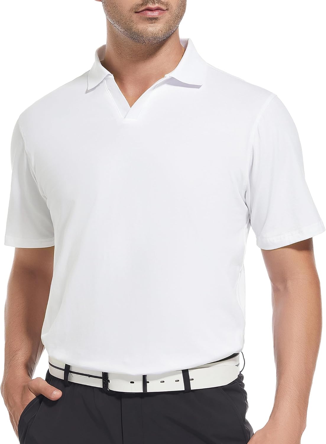 Alex Vando Mens Cotton Polo Shirts V-Neck Short Sleeve Casual Shirts for Men