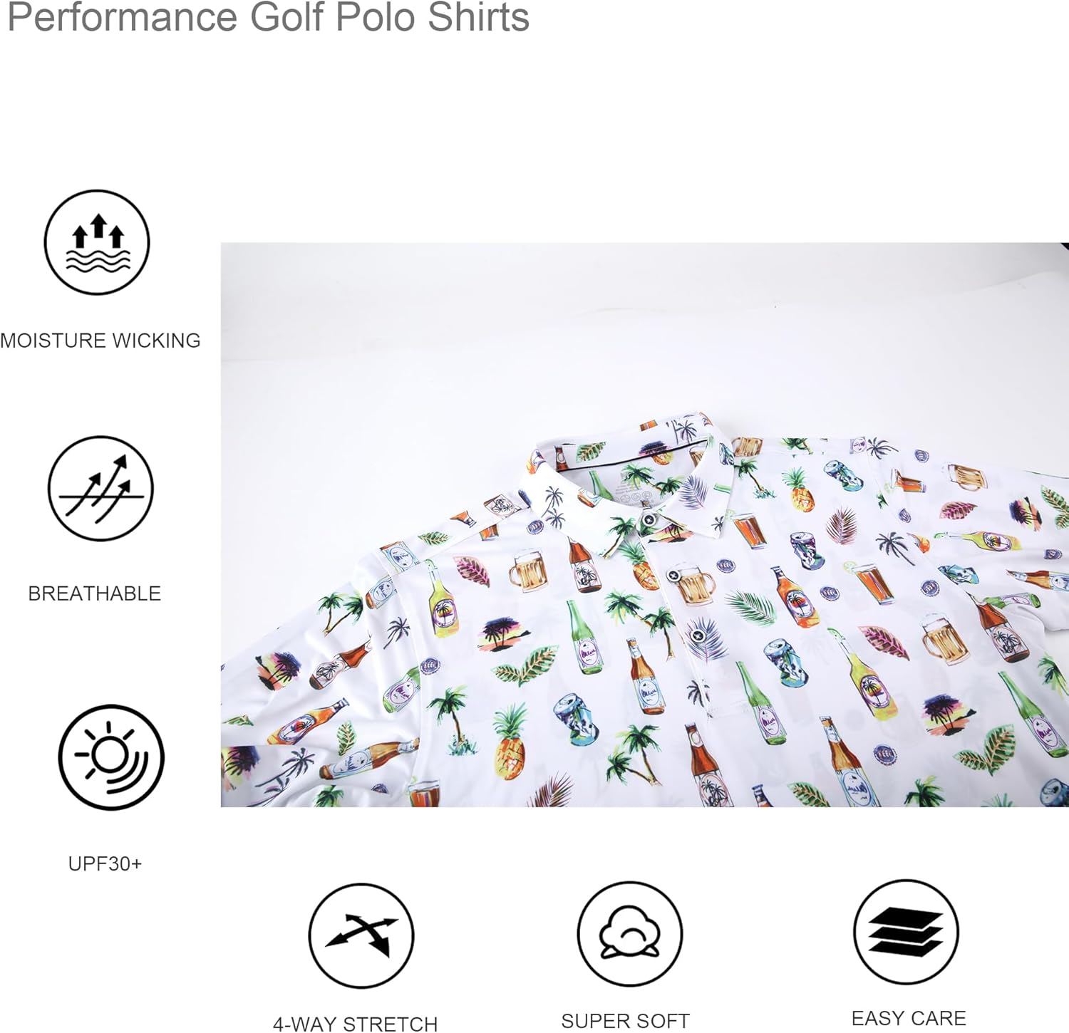 Alex Vando Mens Hawaiian Golf Shirt Moisture Wicking Digital Print Golf Shirts for Men