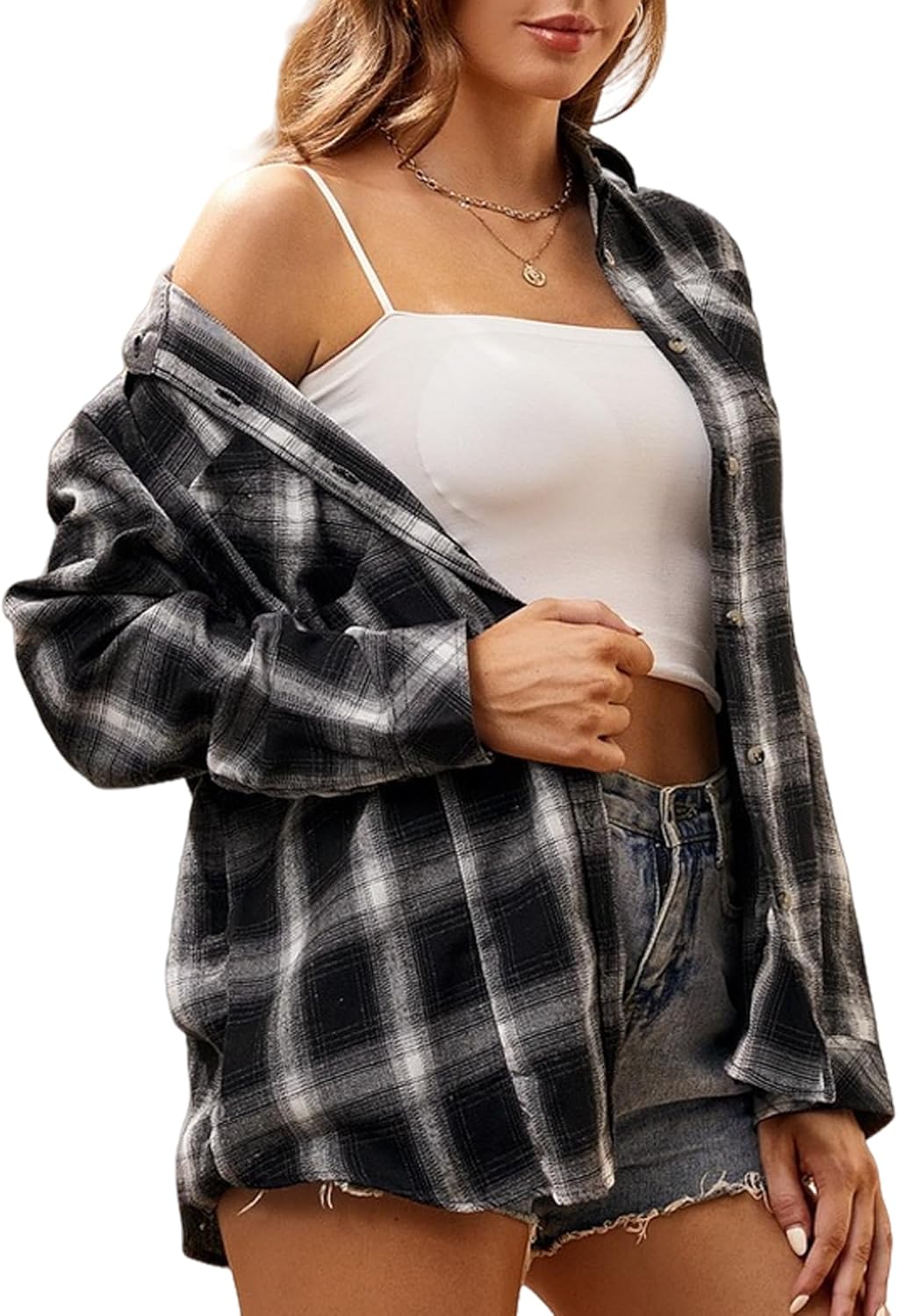 Alex Vando Womens Flannel Shirt Regular Long Sleeve Button Down Flannel Shirts for Women