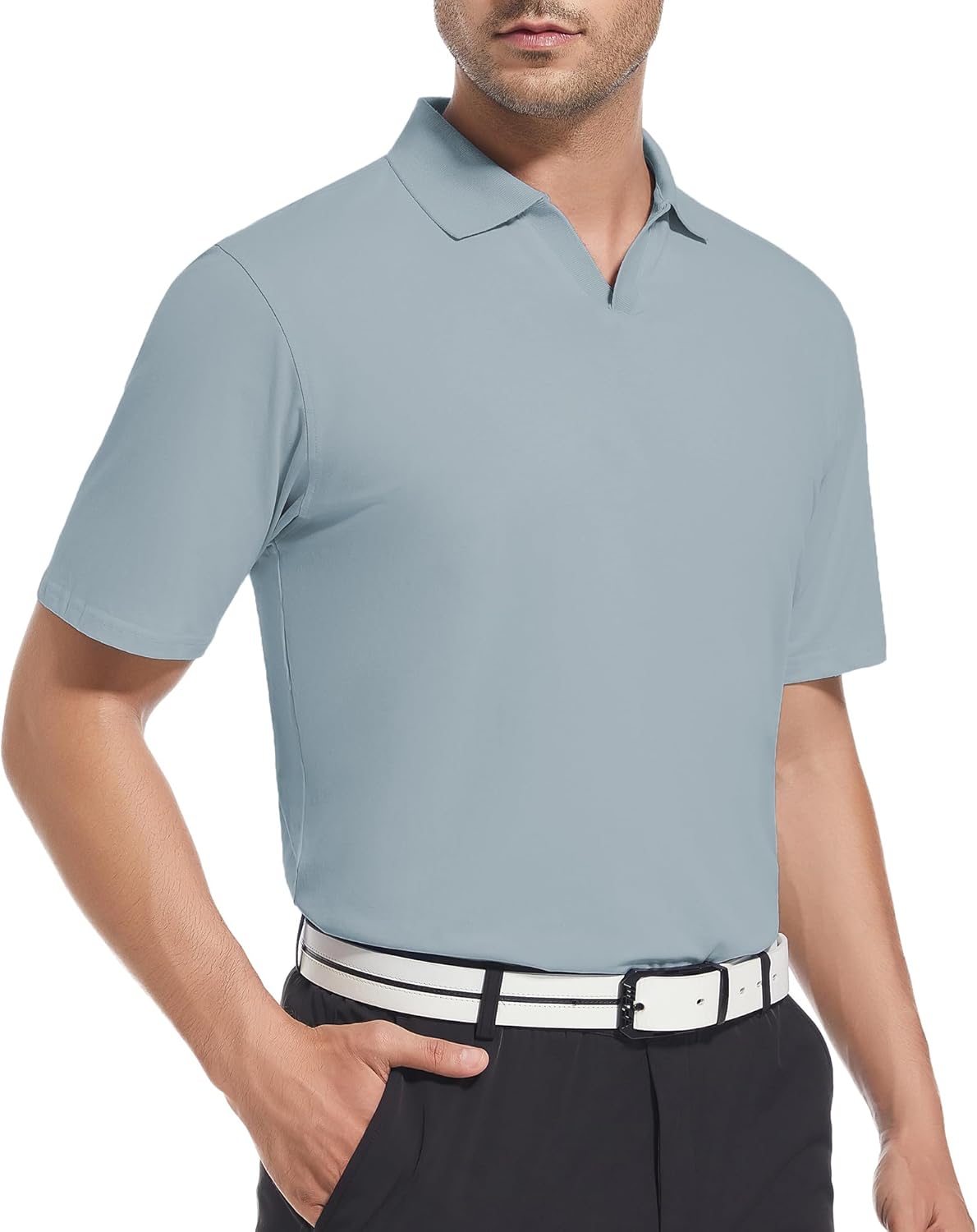 Alex Vando Mens Cotton Polo Shirts V-Neck Short Sleeve Casual Shirts for Men