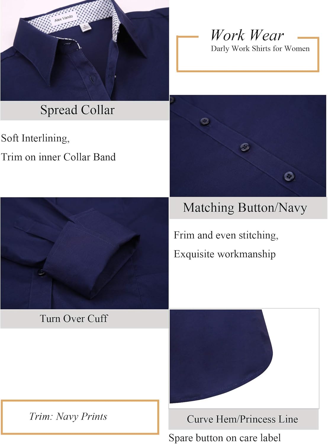 Alex Vando Womens Dress Shirts Wrinkle Free Regular Fit Long Sleeve Stretch Work Shirt
