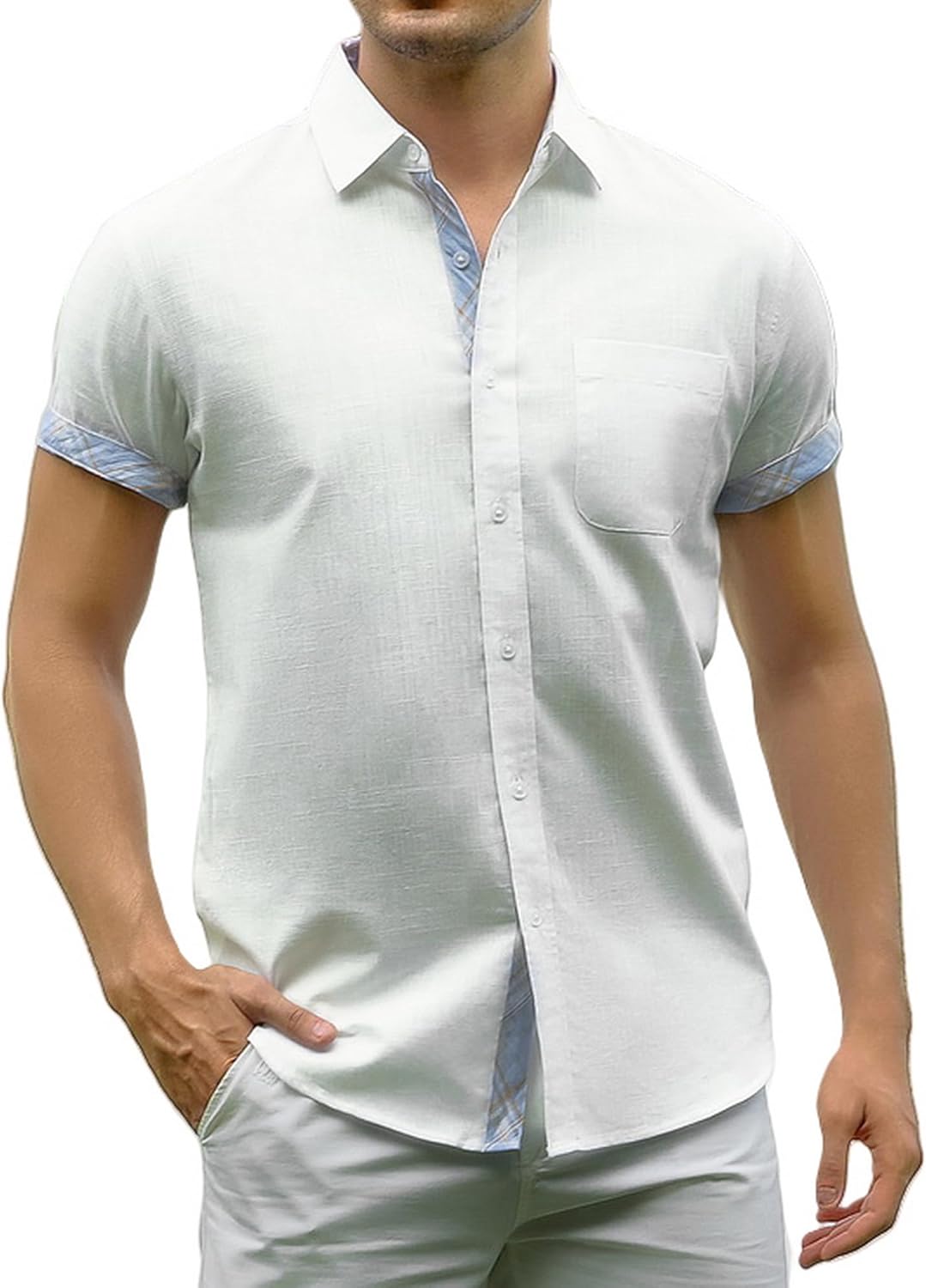 Alex Vando Mens Dress Shirts 4-Way Stretch Wrinkle Free Regular Fit Short Sleeve Men Button Down Shirt