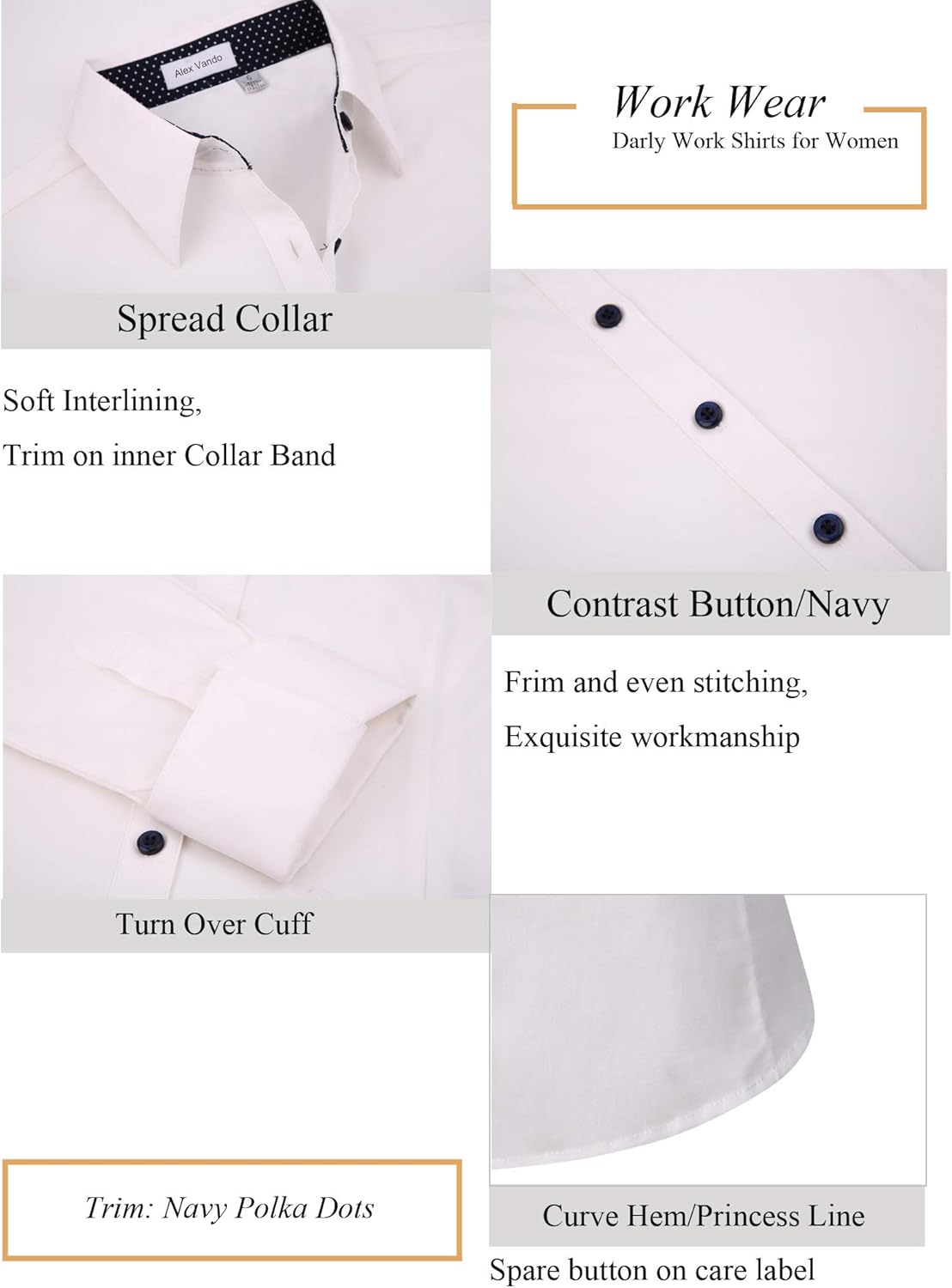 Alex Vando Womens Dress Shirts Wrinkle Free Regular Fit Long Sleeve Stretch Work Shirt