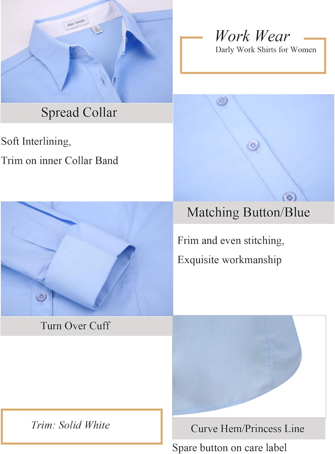 Alex Vando Womens Dress Shirts Wrinkle Free Regular Fit Long Sleeve Stretch Work Shirt