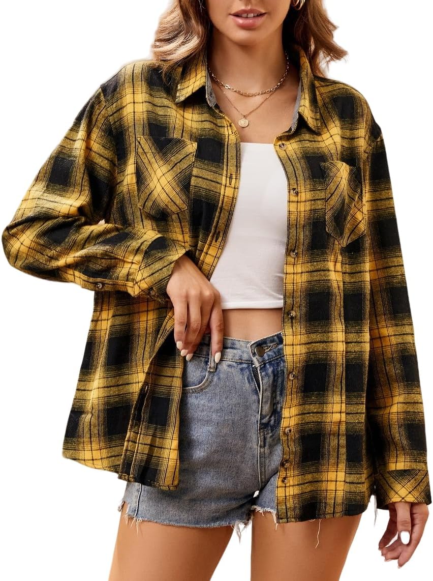 Alex Vando Womens Flannel Shirt Regular Long Sleeve Button Down Flannel Shirts for Women