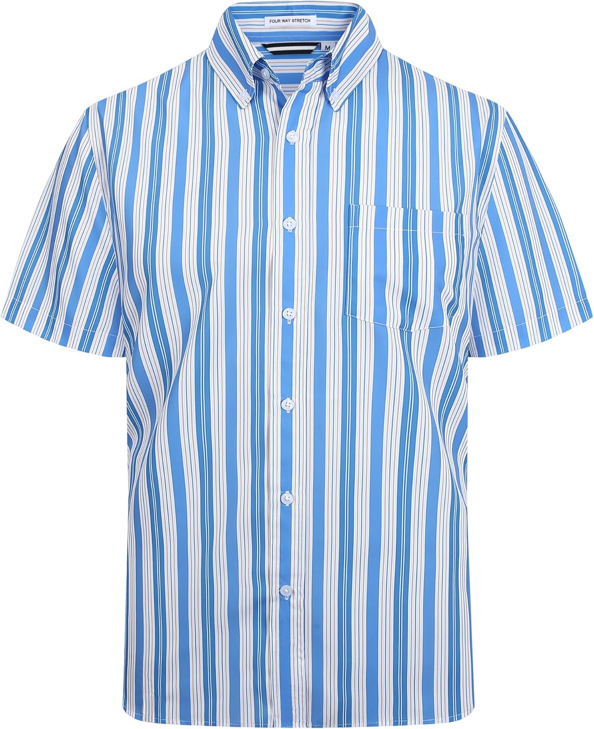 Alex Vando Mens Button Down Shirts Wrinkle Free 4-Way Stretch Short Sleeve Business Casual Shirt