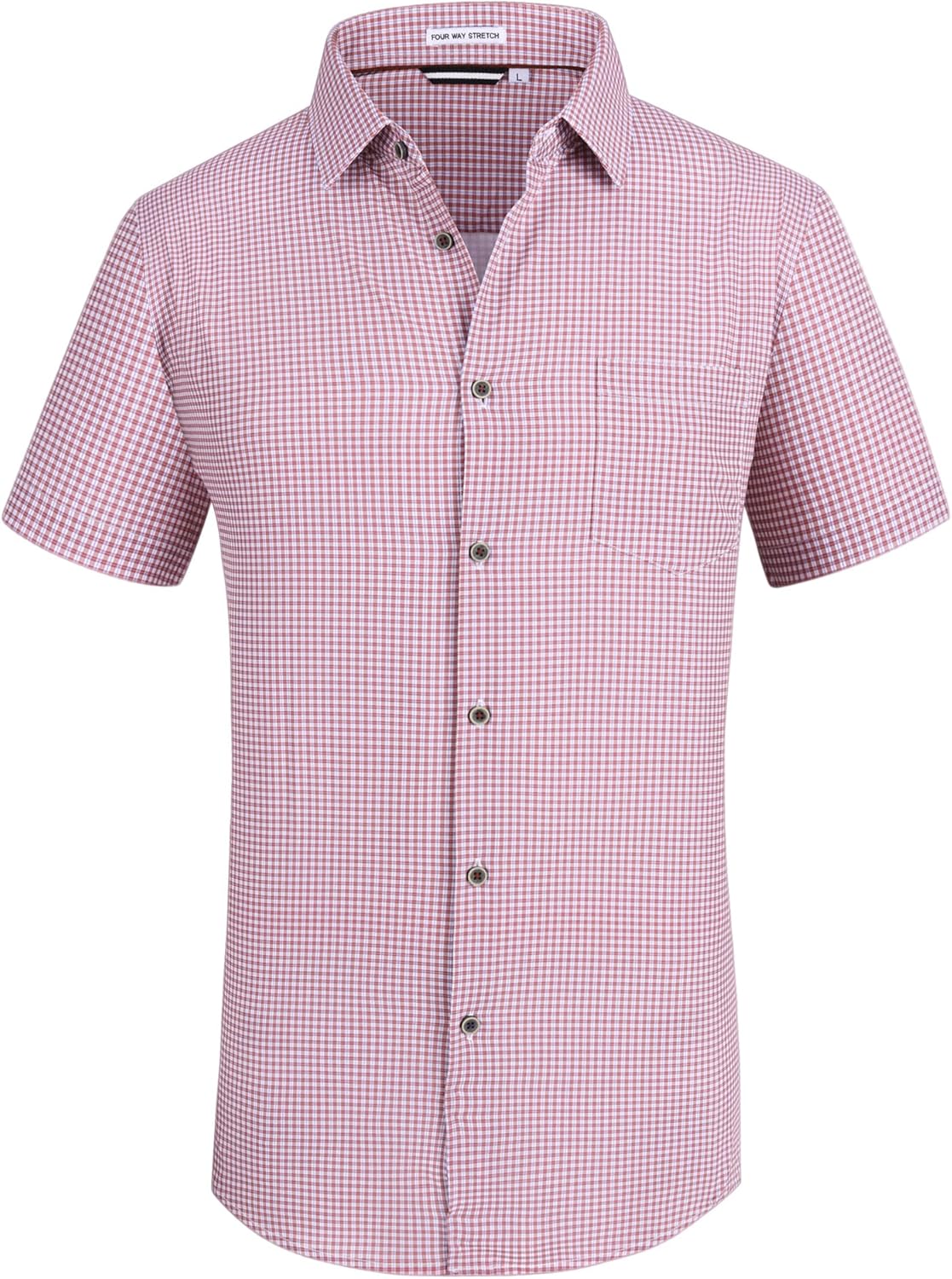 Alex Vando Mens Button Down Shirts Wrinkle Free 4-Way Stretch Short Sleeve Business Casual Shirt