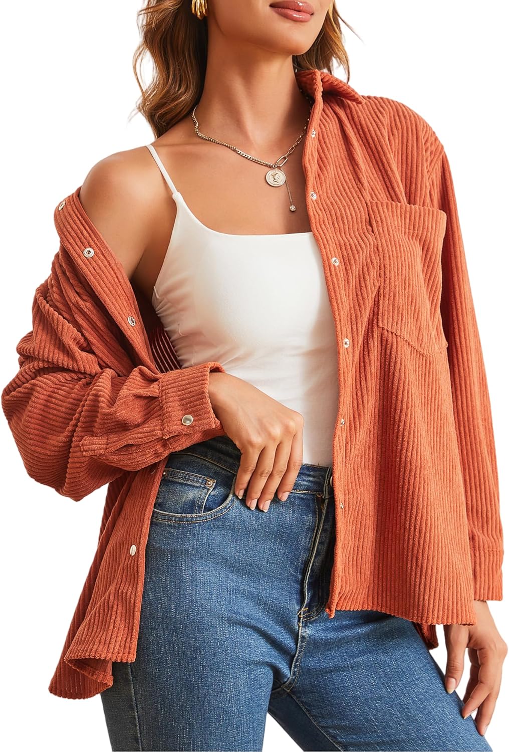 Alex Vando Womens Corduroy Shirts Long Sleeve Soft Boyfriend Button Down Shirts for Women