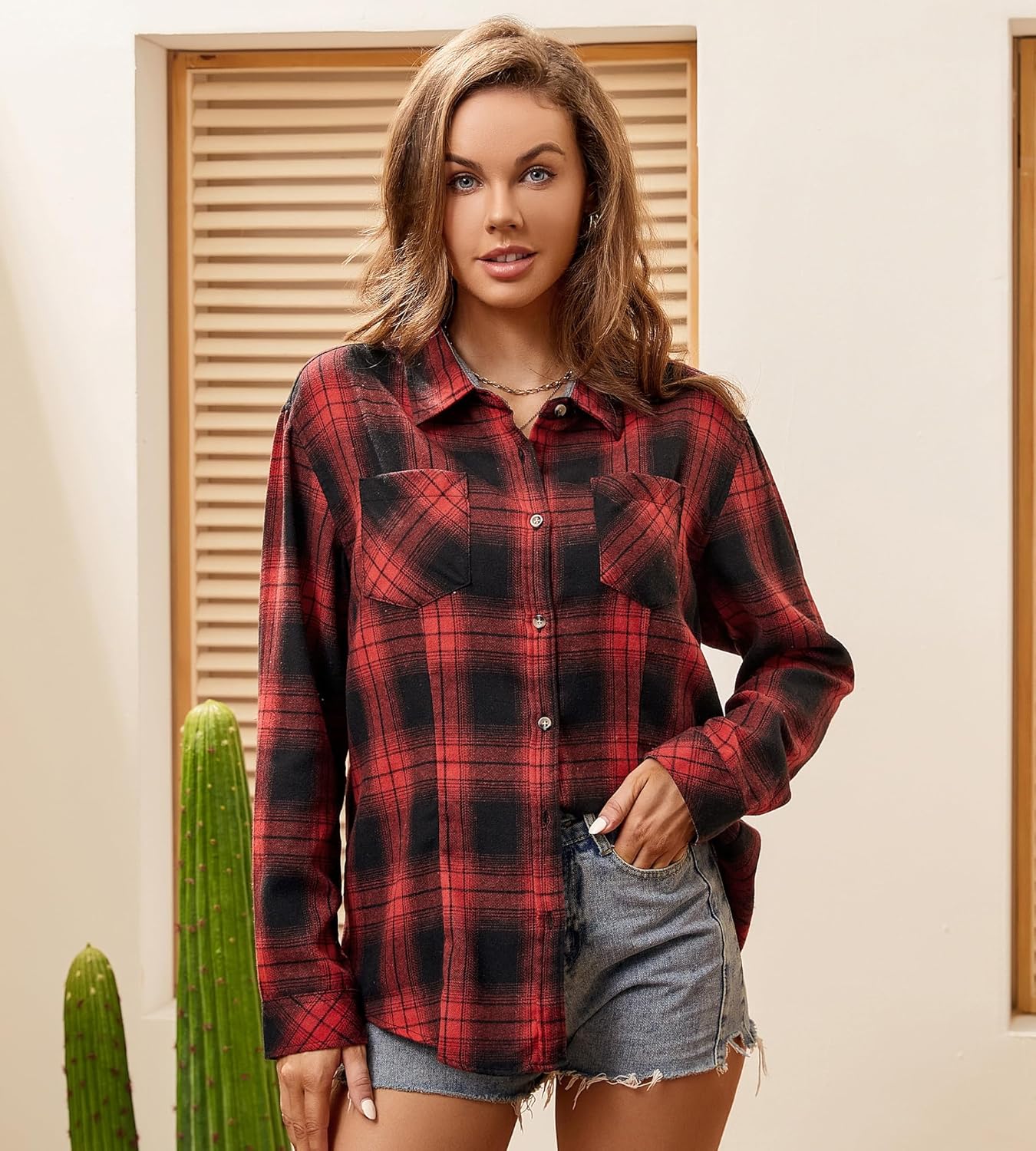 Alex Vando Womens Flannel Shirt Regular Long Sleeve Button Down Flannel Shirts for Women