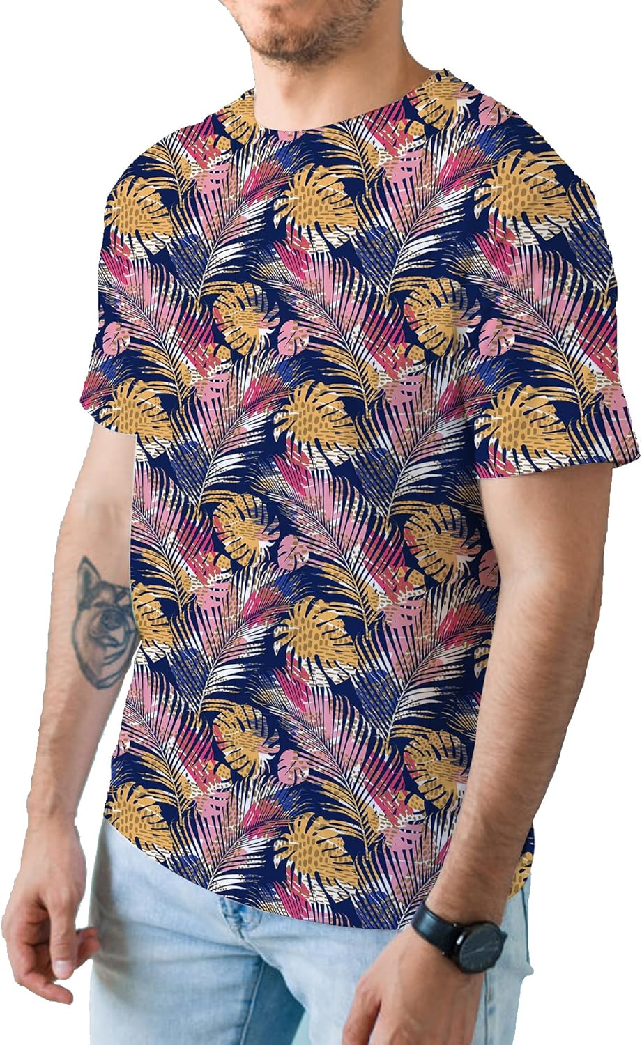 Alex Vando Mens Tie-Dye Printed 4-Way Stretch T-Shirts Short Sleeve Casual Shirt for Men