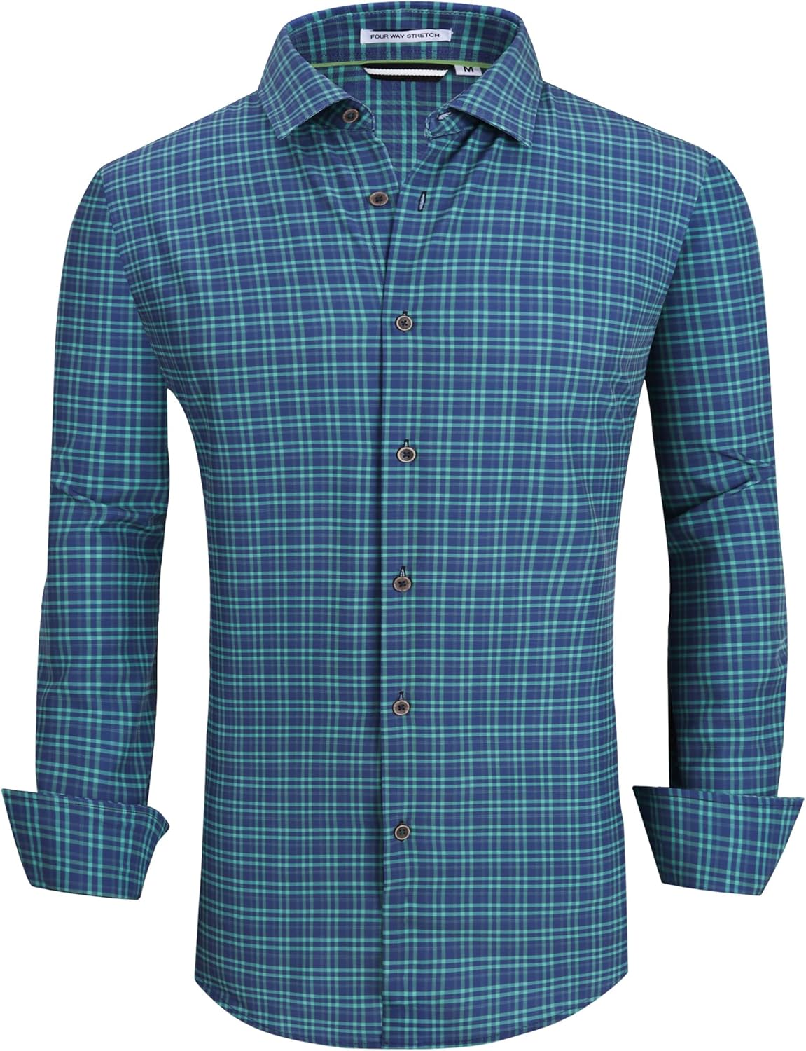 Alex Vando Mens Button Down Shirts Wrinkle Free 4-Way Stretch Print Business Casual Shirt