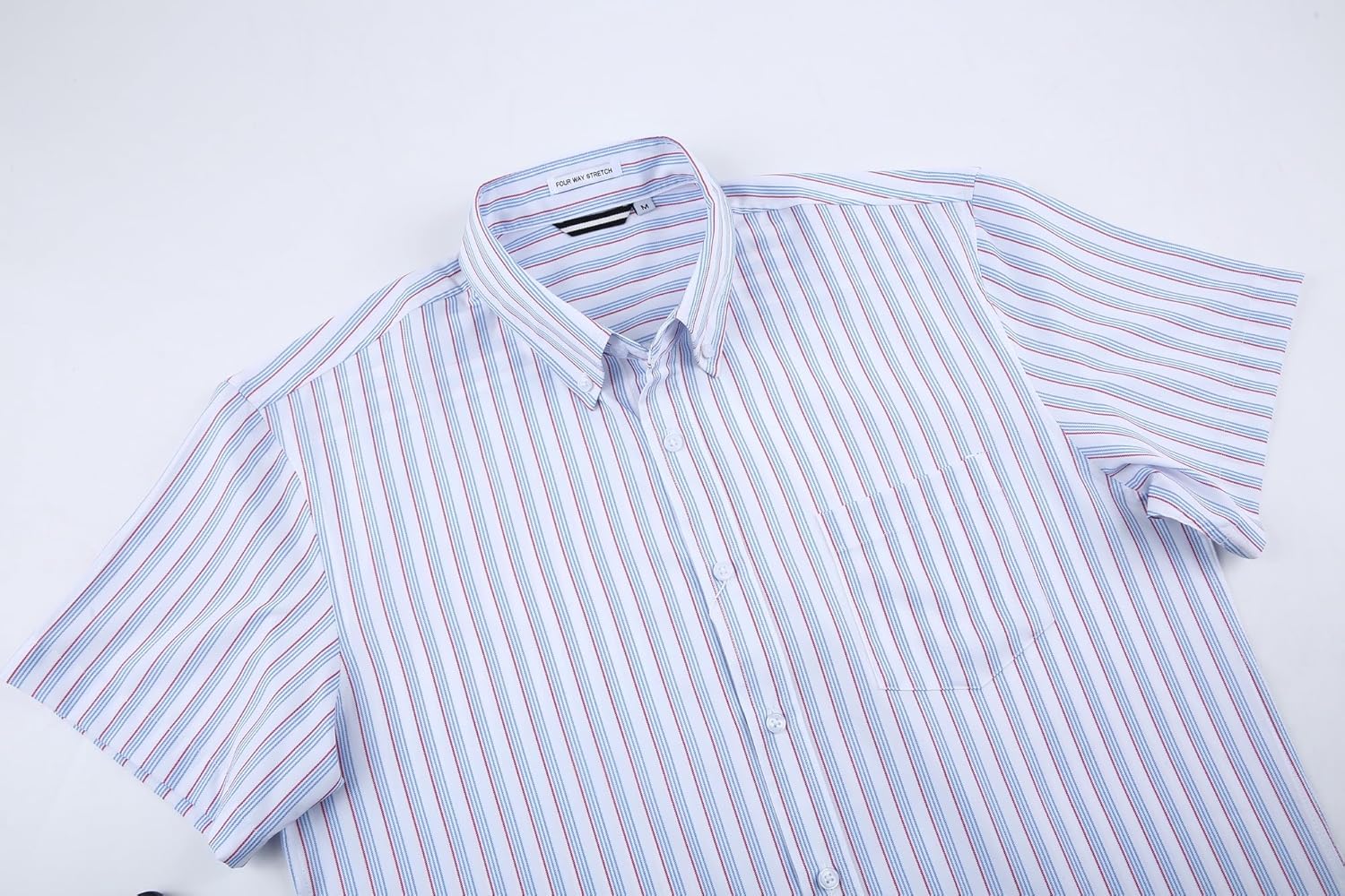 Alex Vando Mens Button Down Shirts Wrinkle Free 4-Way Stretch Short Sleeve Business Casual Shirt